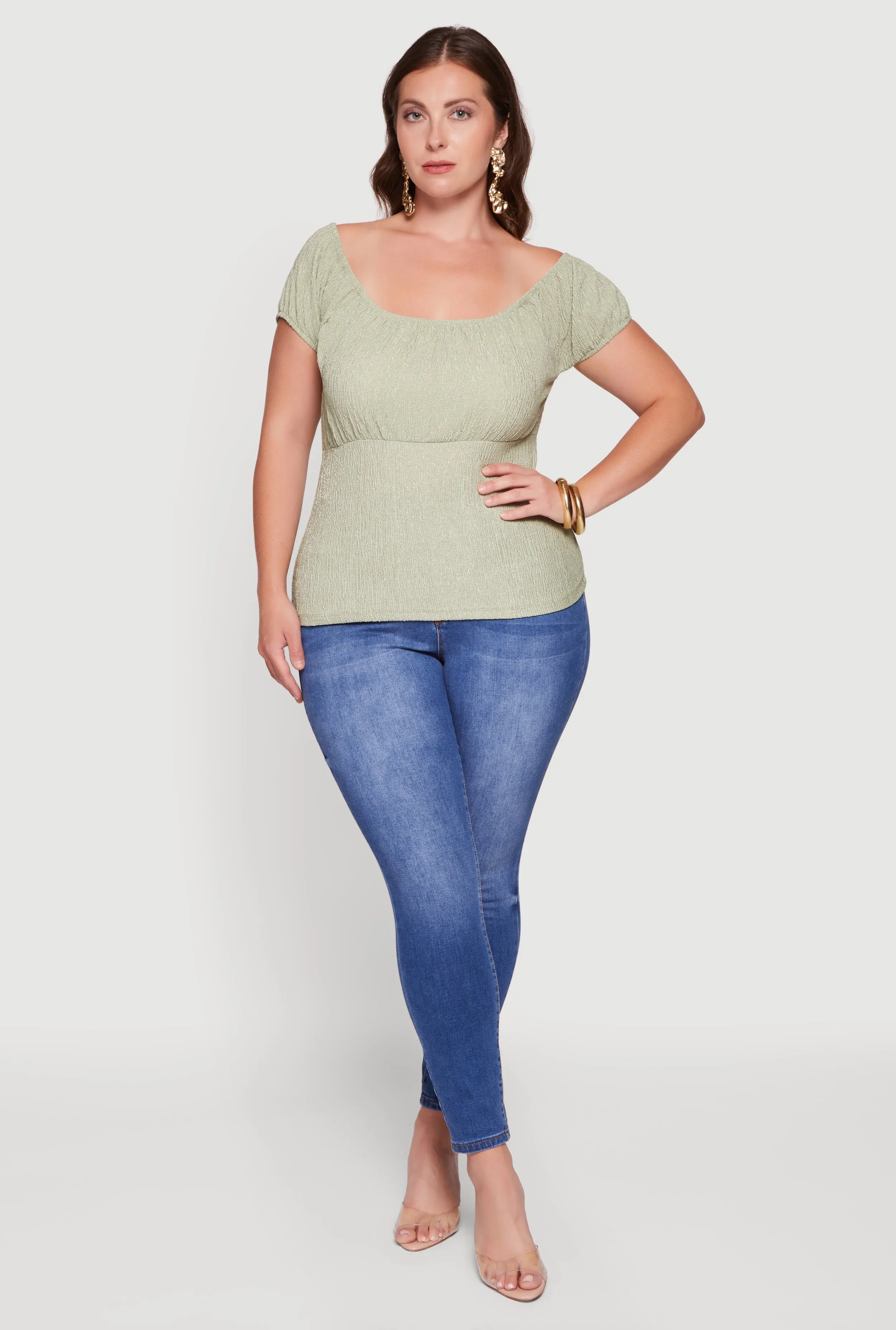 Plus Size Textured Knit Short Sleeve Blouse sold by Rainbow