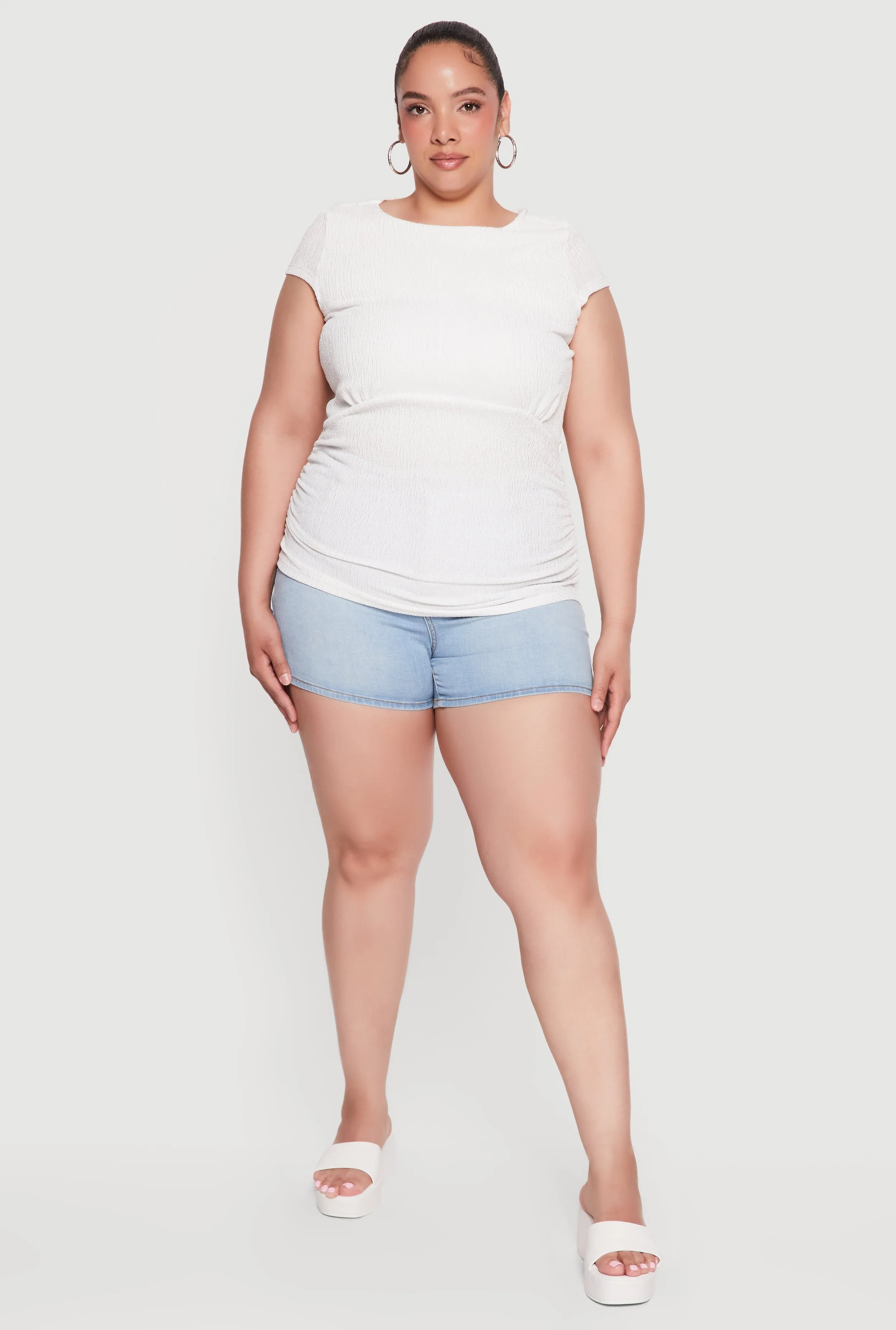 Plus Size Textured Knit Ruched Top sold by Rainbow