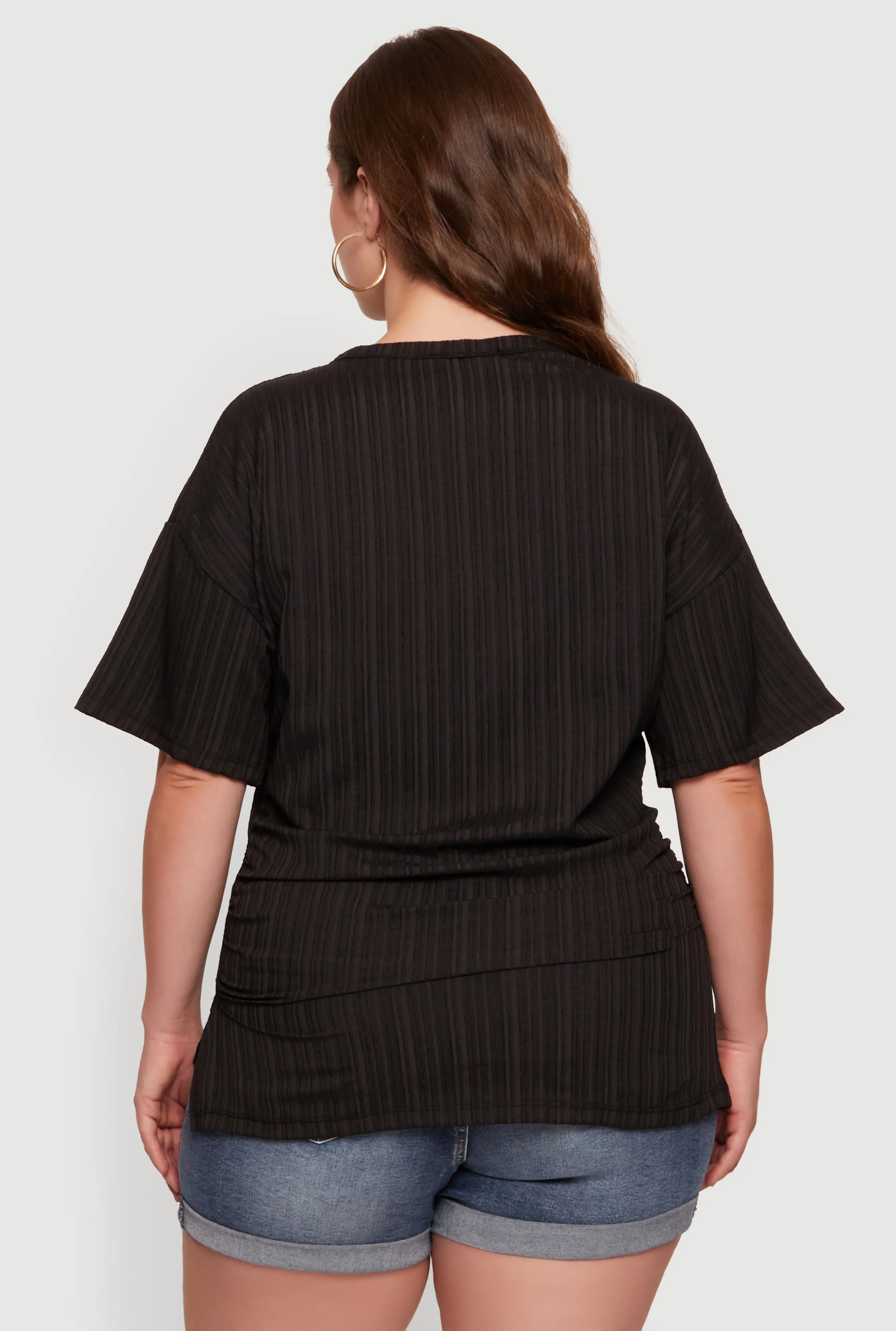 Plus Size Textured Knit Side Ruched Drop Shoulder Blouse sold by Rainbow product image thumbnail 5