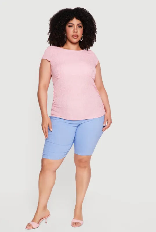 Plus Size Textured Knit Ruched Top made by Rainbow