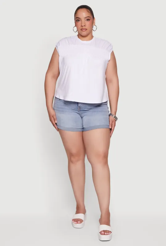 Plus Size Ruched Shoulder Smocked Detail Blouse made by Rainbow
