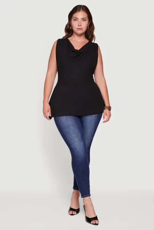 Plus Size Cowl Neck Sleeveless Blouse made by Rainbow