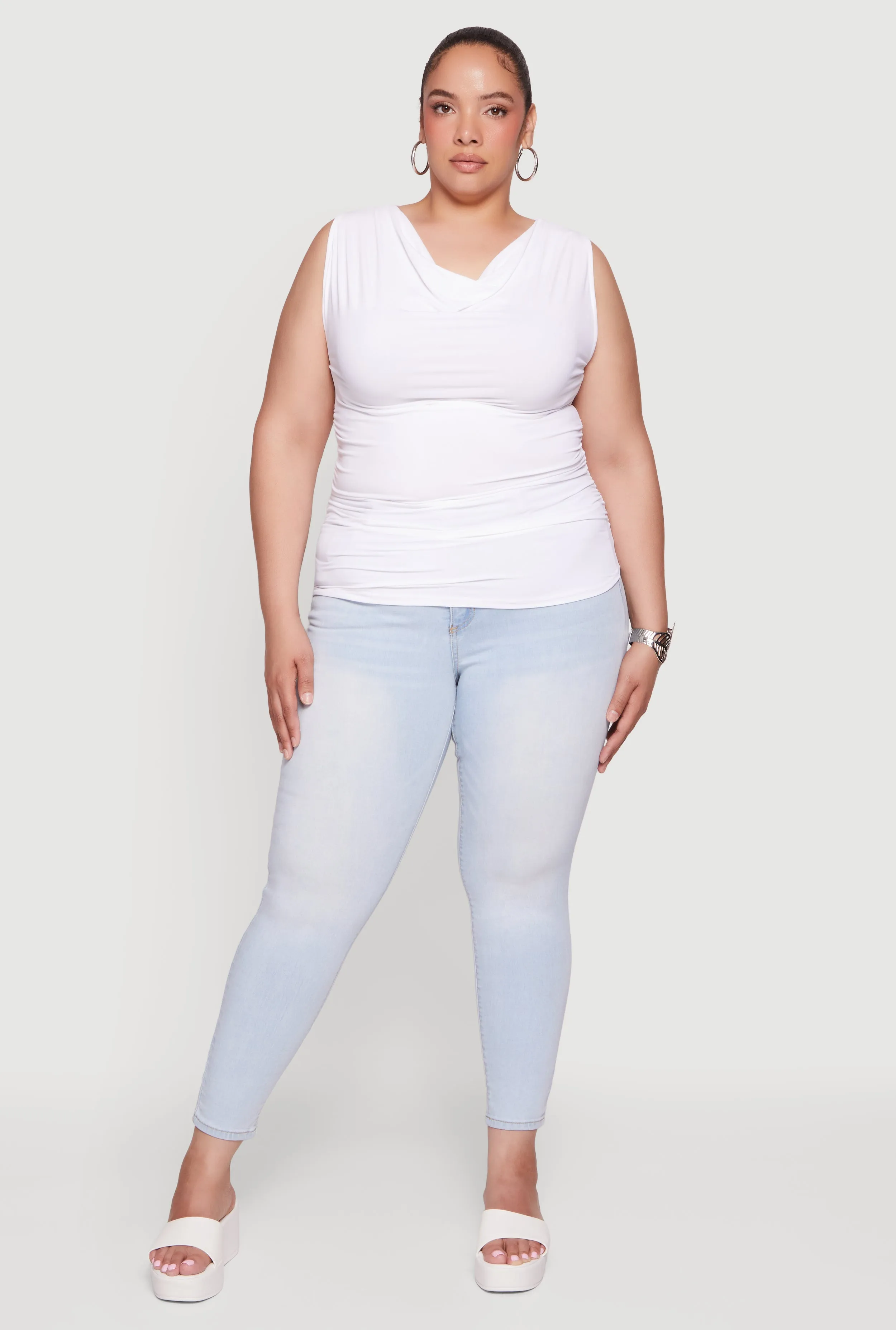 Plus Size Cowl Neck Side Ruched Blouse sold by Rainbow