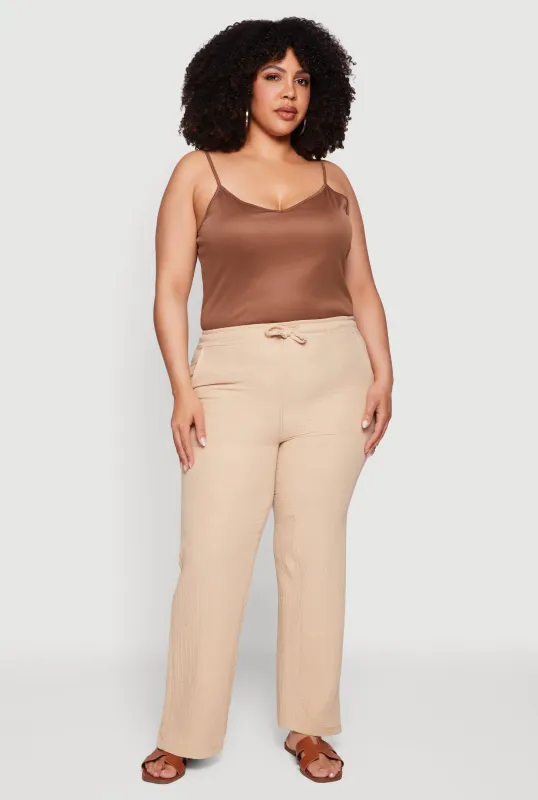 Plus Size Gauze Knit High Waisted Straight Leg Pants made by Rainbow