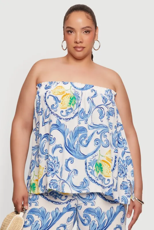Plus Size Crepe Knit Patterned Tube Top made by Rainbow