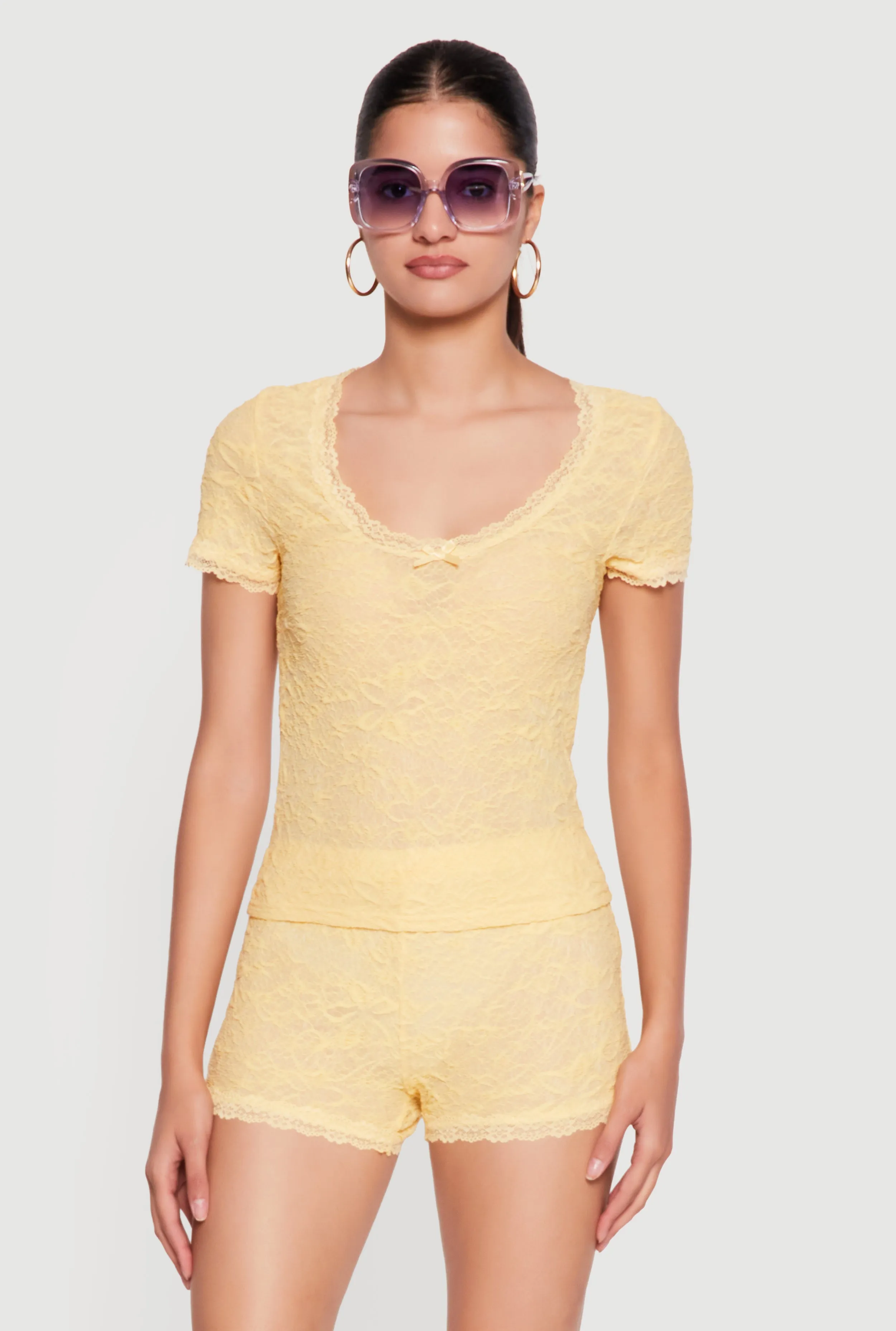 Scalloped Lace Trim Short Sleeve Crop Top sold by Rainbow product image thumbnail 3
