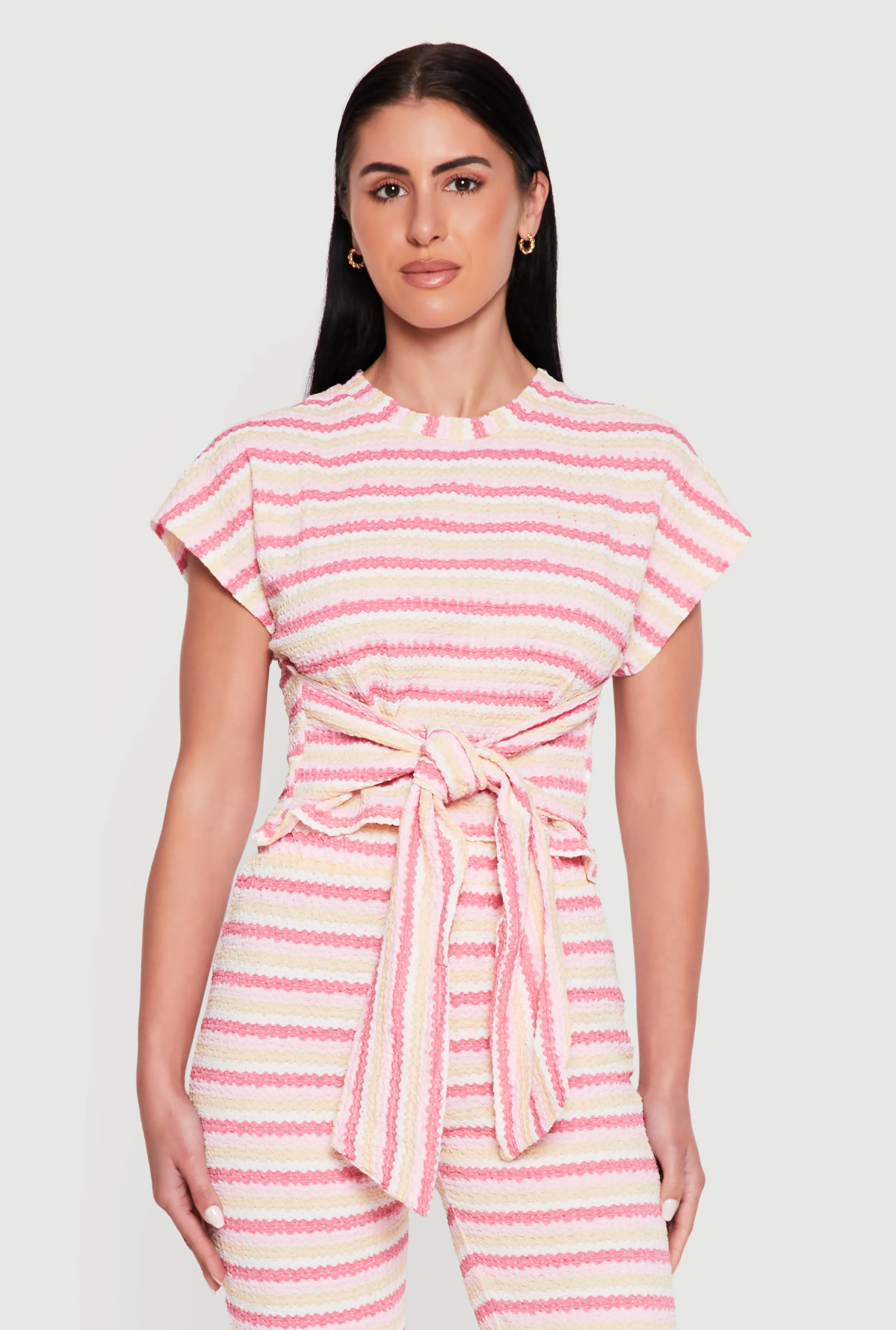 Striped Textured Knit Knot Front Blouse sold by Rainbow product image thumbnail 2