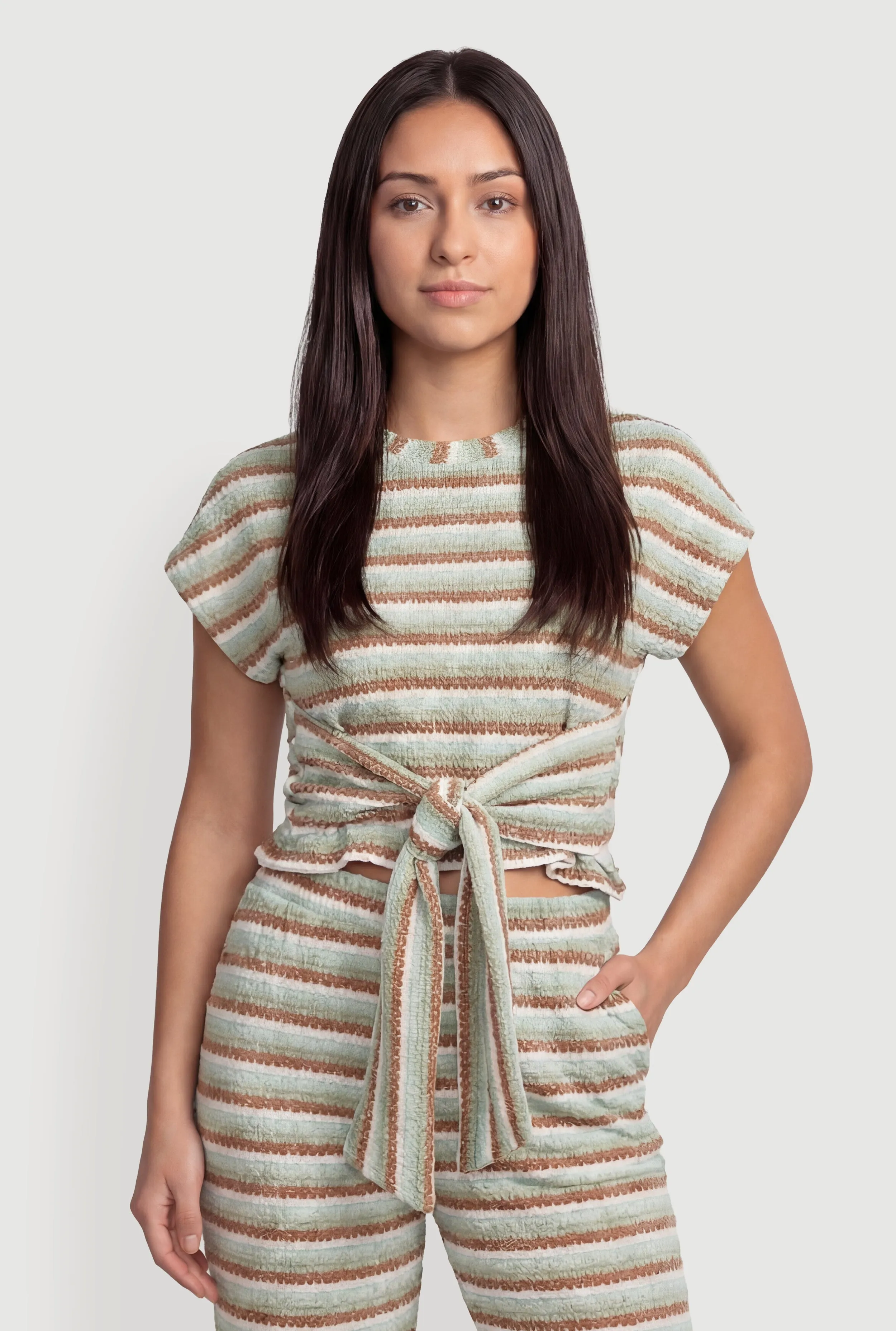 Striped Textured Knit Knot Front Blouse sold by Rainbow product image thumbnail 4