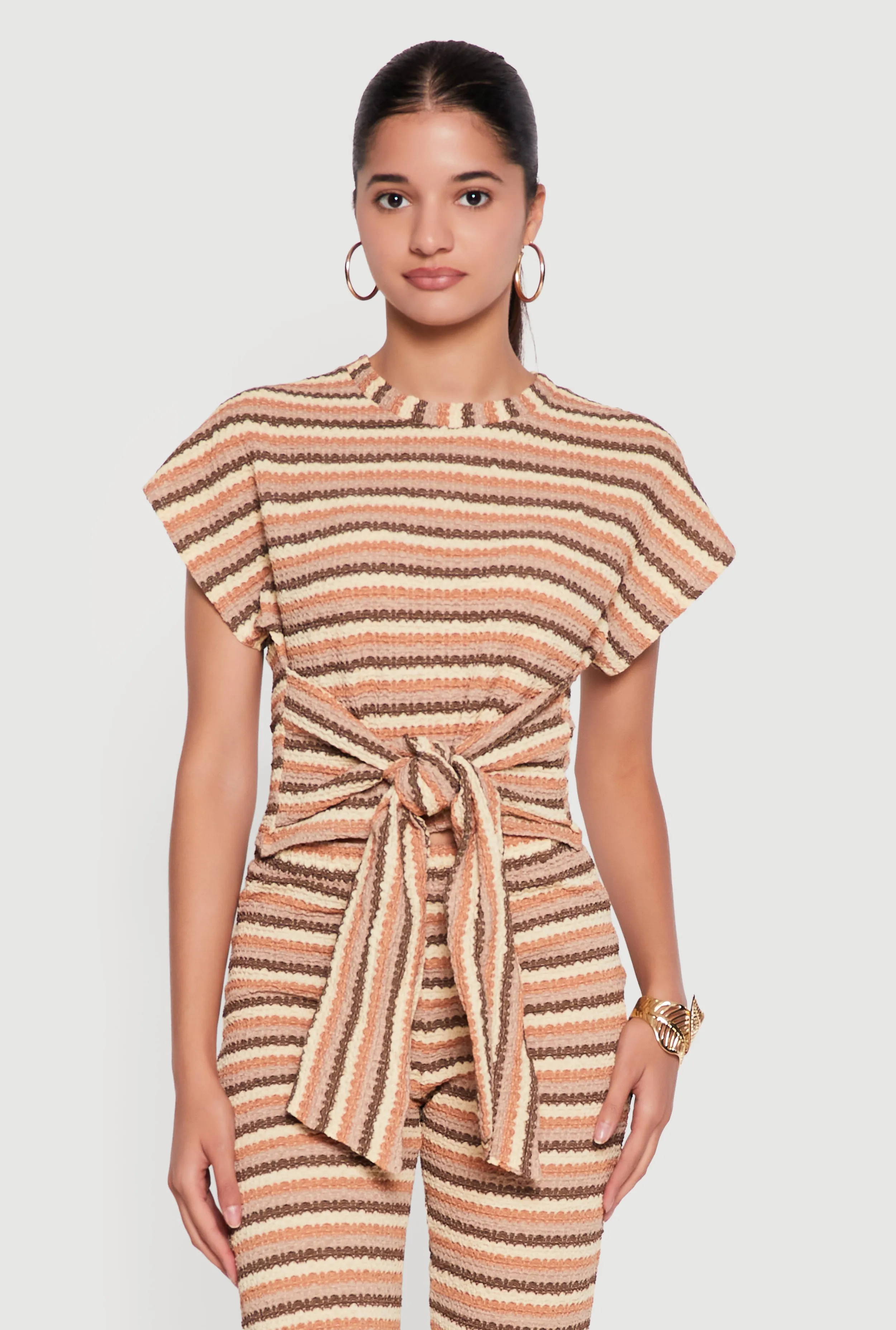 Striped Textured Knit Knot Front Blouse sold by Rainbow product image thumbnail 3