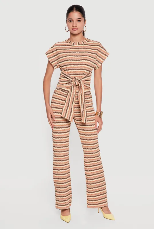 Striped Textured Knit Boot Cut Casual Pants made by Rainbow