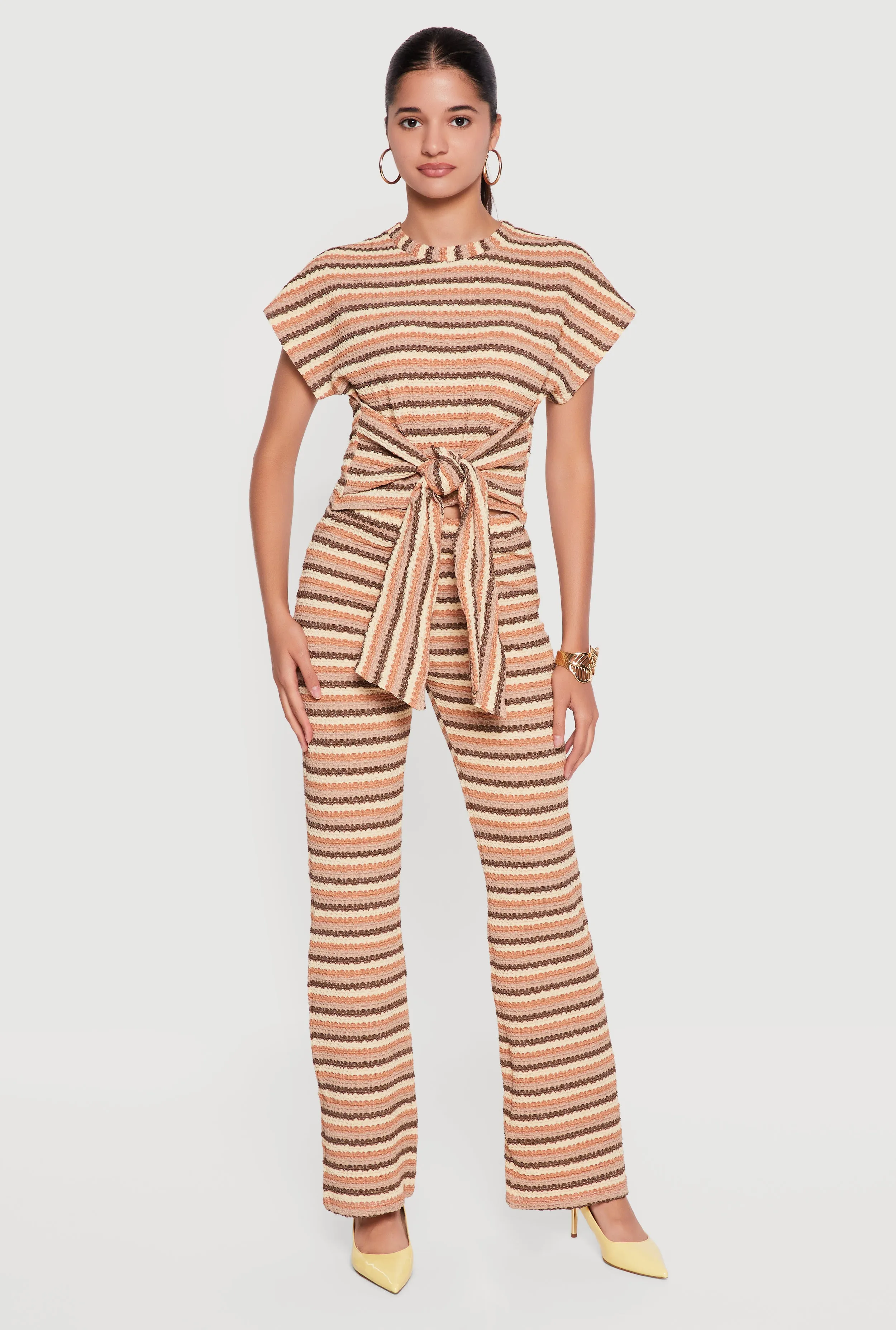 Striped Textured Knit Boot Cut Casual Pants sold by Rainbow