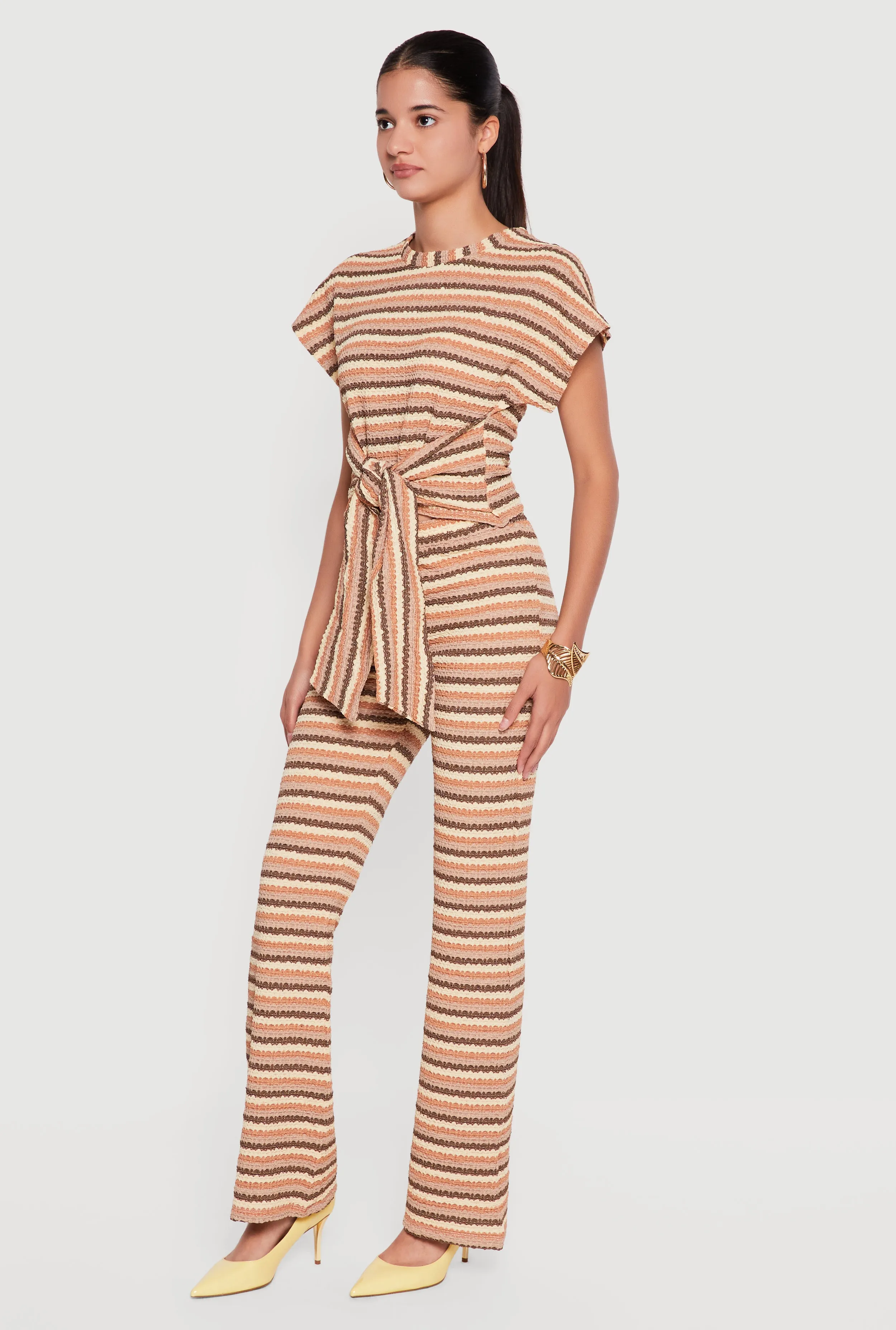 Striped Textured Knit Boot Cut Casual Pants sold by Rainbow product image thumbnail 2