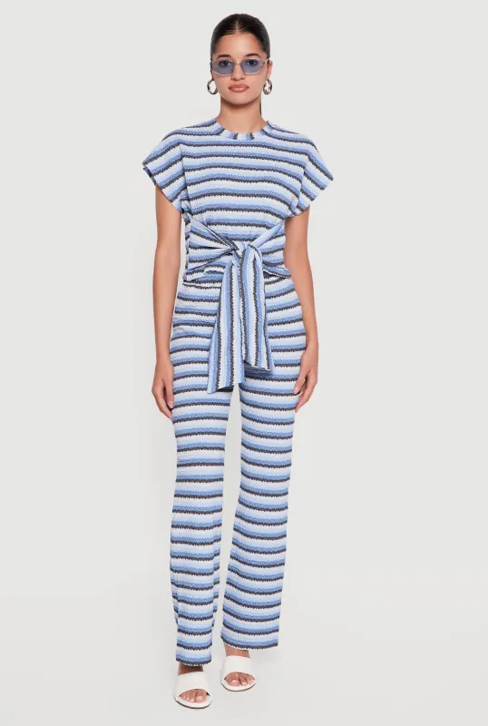 Striped Textured Knit Boot Cut Casual Pants made by Rainbow
