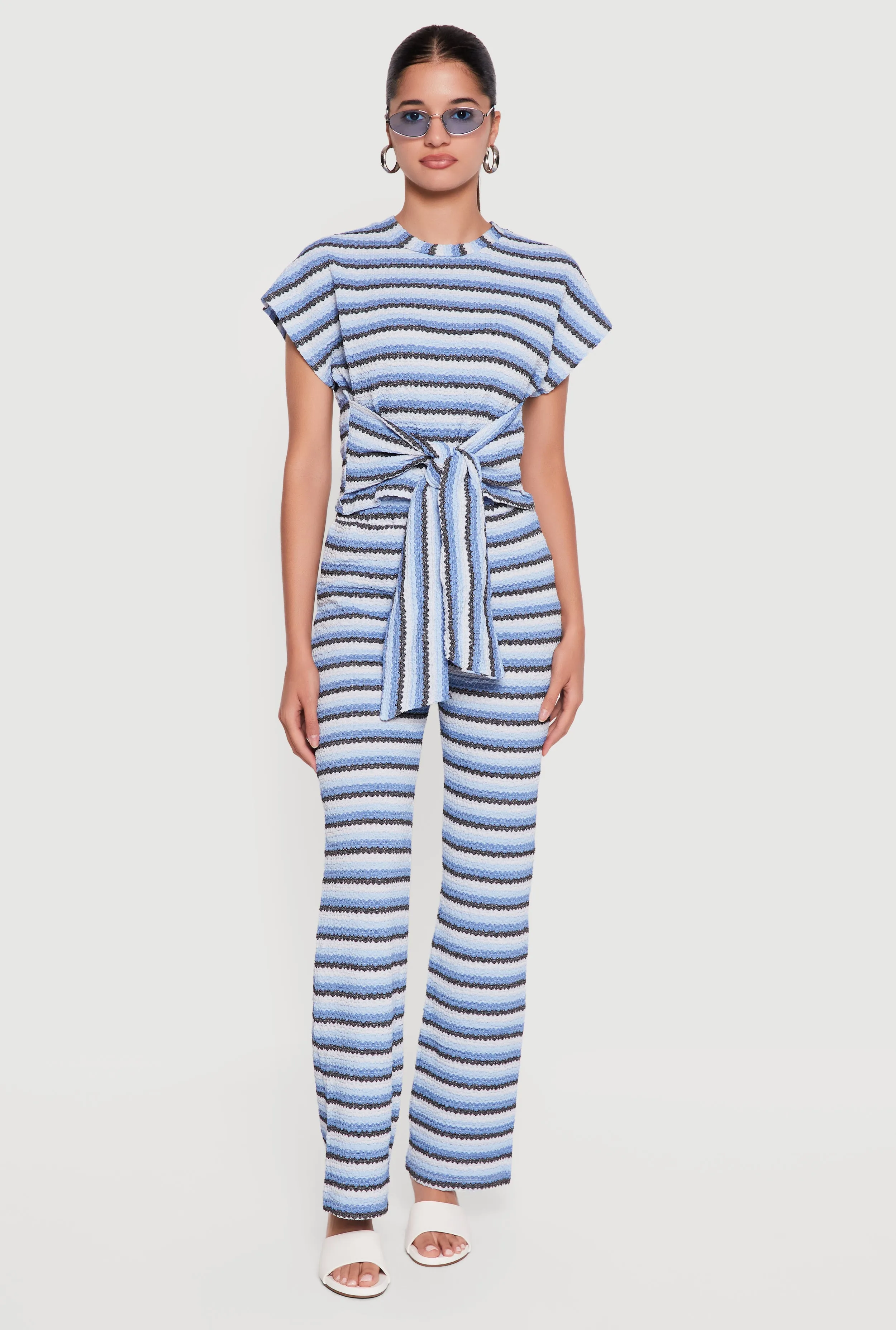 Striped Textured Knit Boot Cut Casual Pants sold by Rainbow