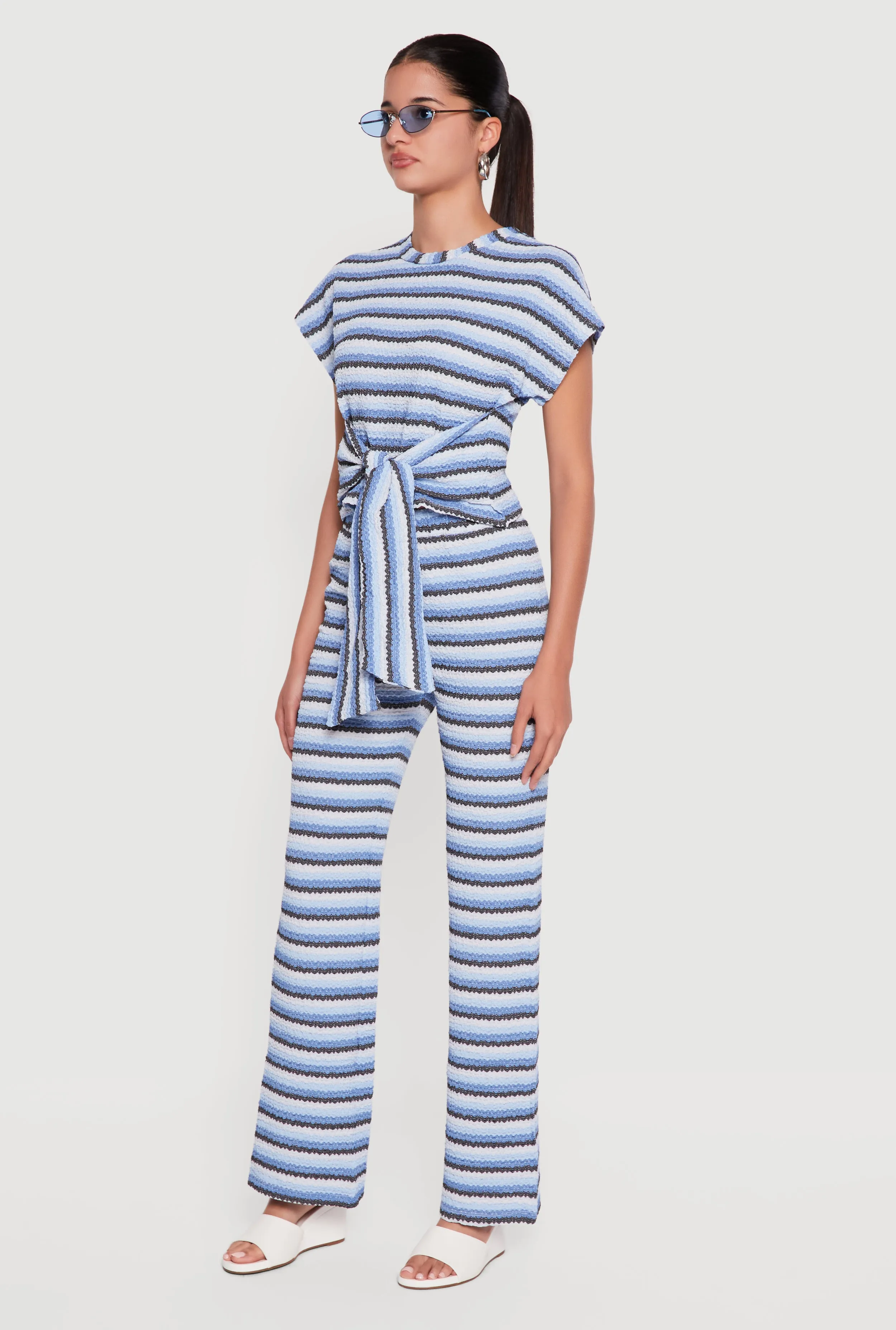 Striped Textured Knit Boot Cut Casual Pants sold by Rainbow product image thumbnail 2