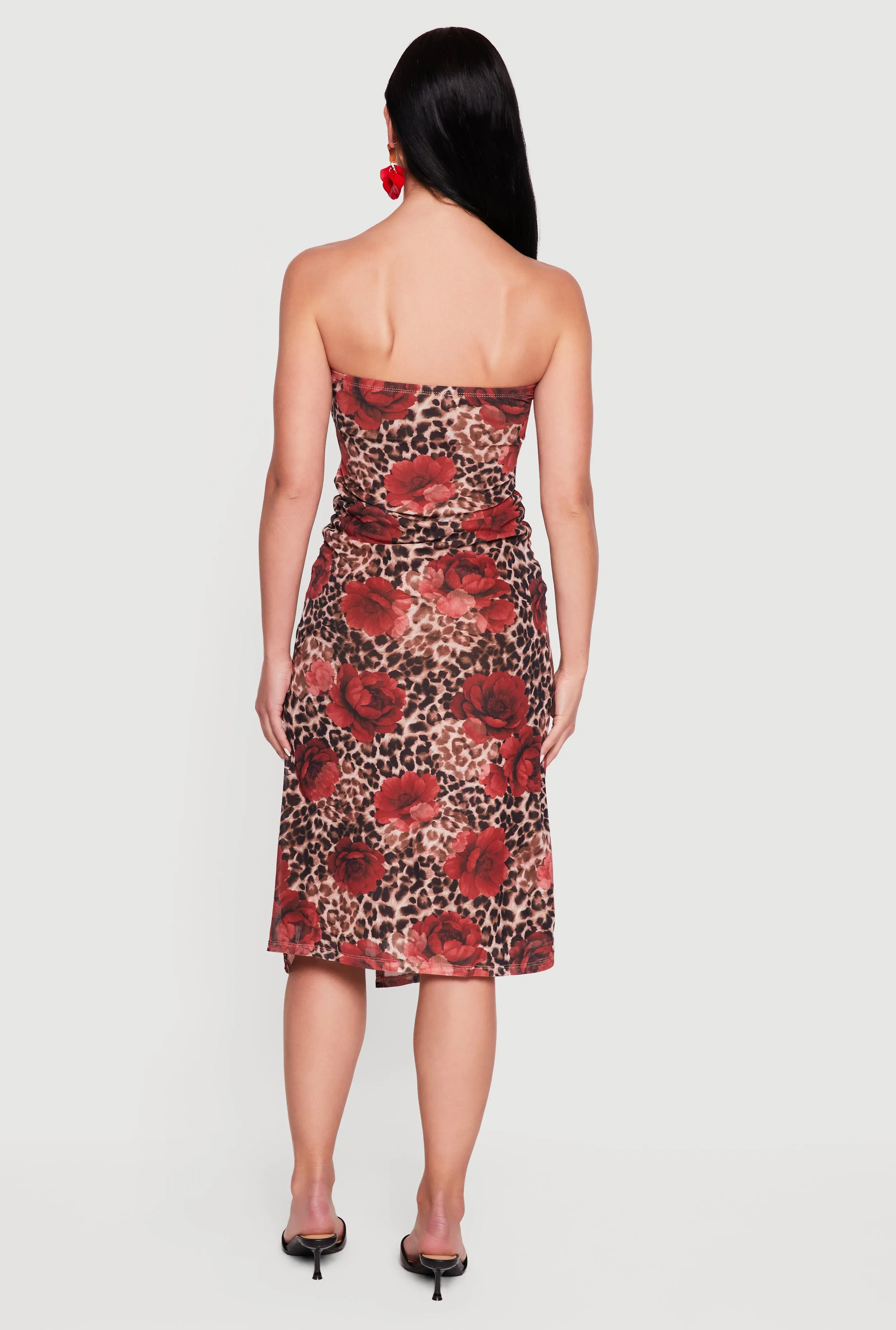 Floral Animal Print Side Slit Tube Midi Dress sold by Rainbow product image thumbnail 3