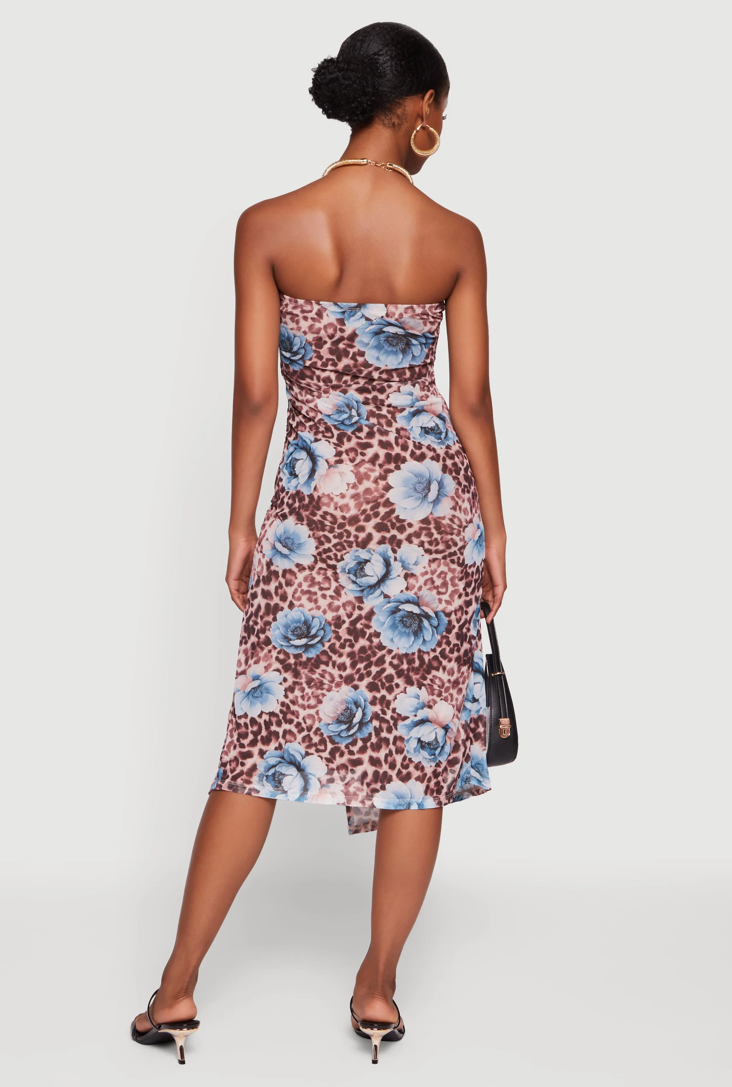 Floral Animal Print Side Slit Tube Midi Dress sold by Rainbow product image thumbnail 3
