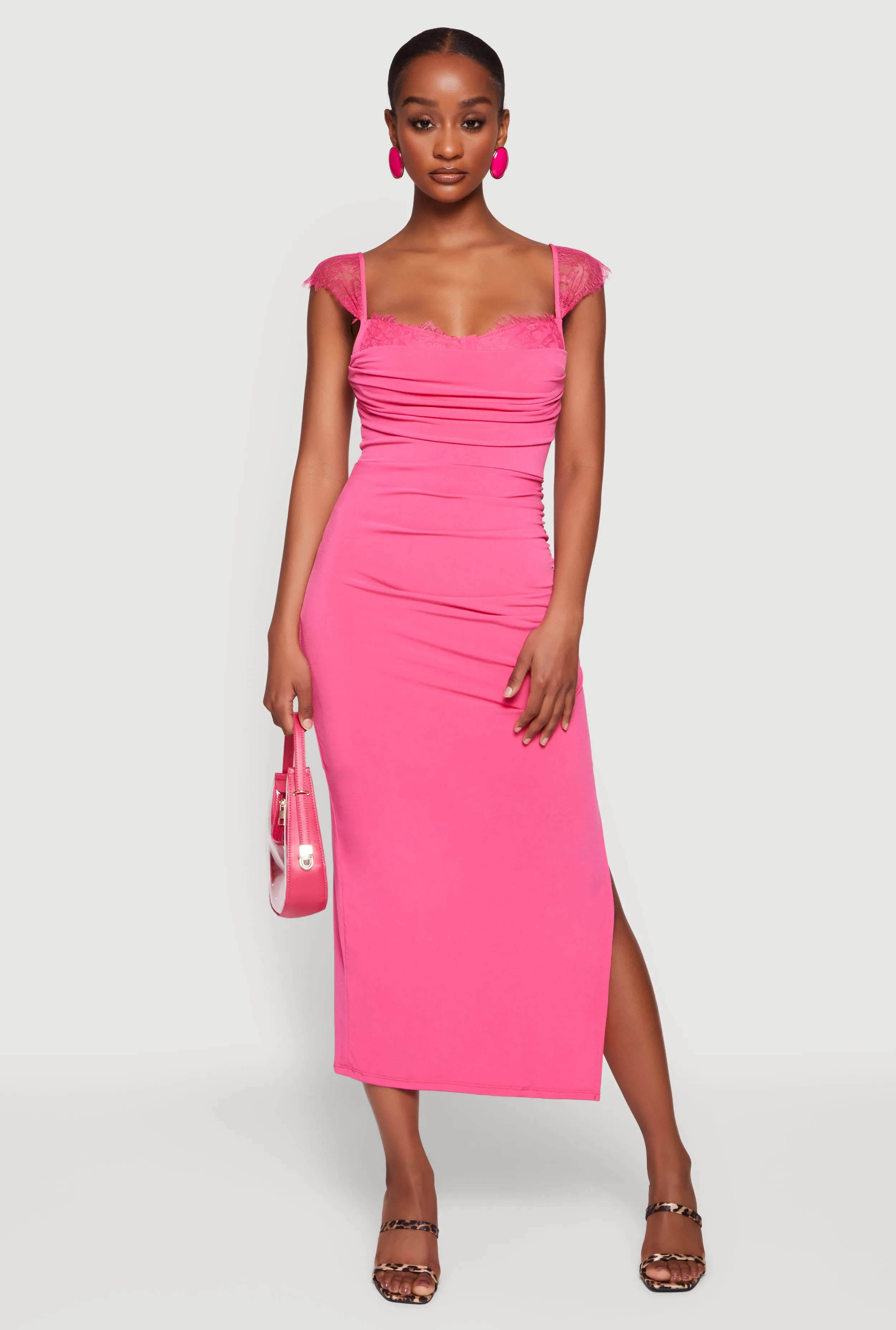 Lace Cap Sleeve Bustier Cowl Neck Midi Dress sold by Rainbow product image thumbnail 5