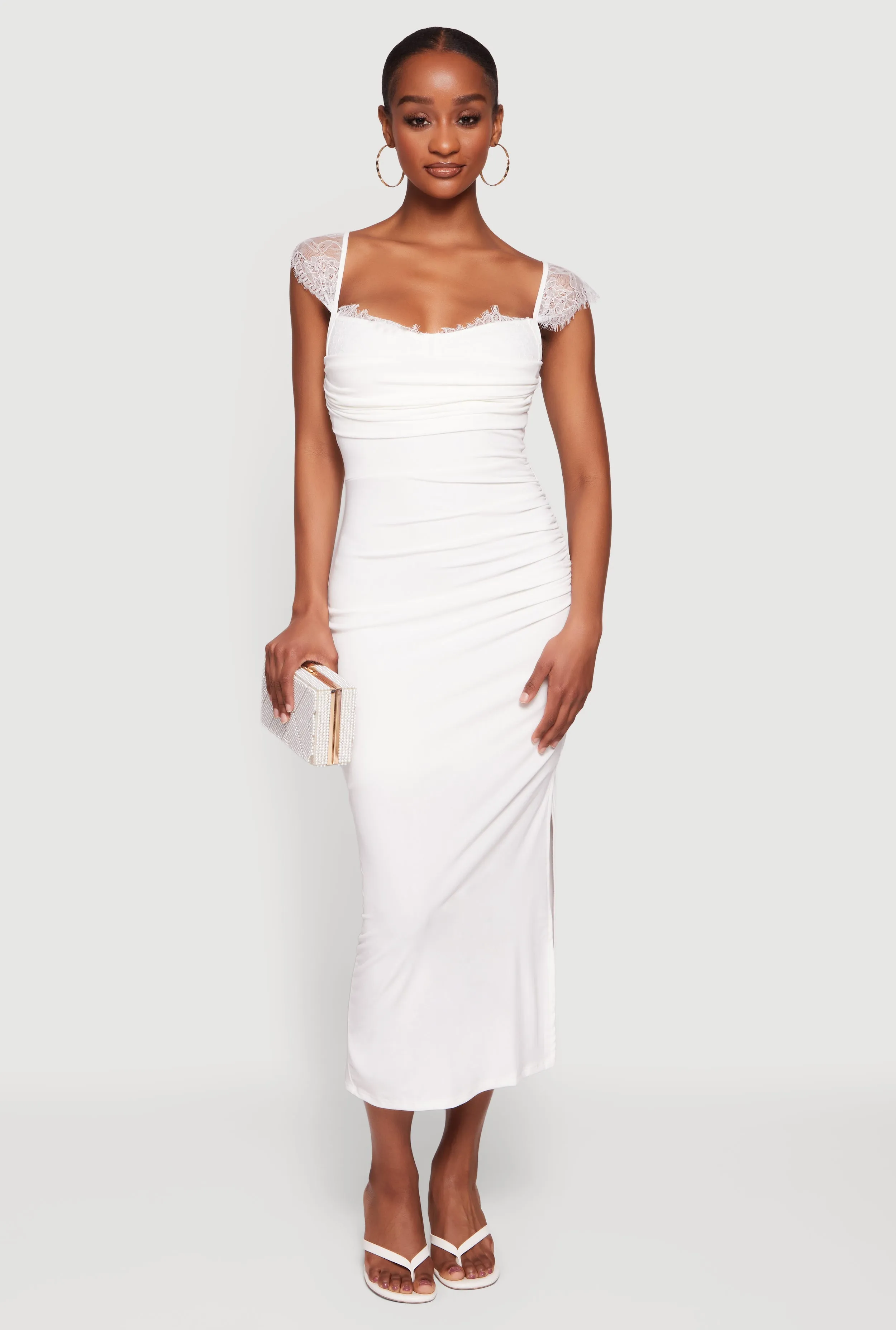 Lace Cap Sleeve Bustier Cowl Neck Midi Dress sold by Rainbow product image thumbnail 3