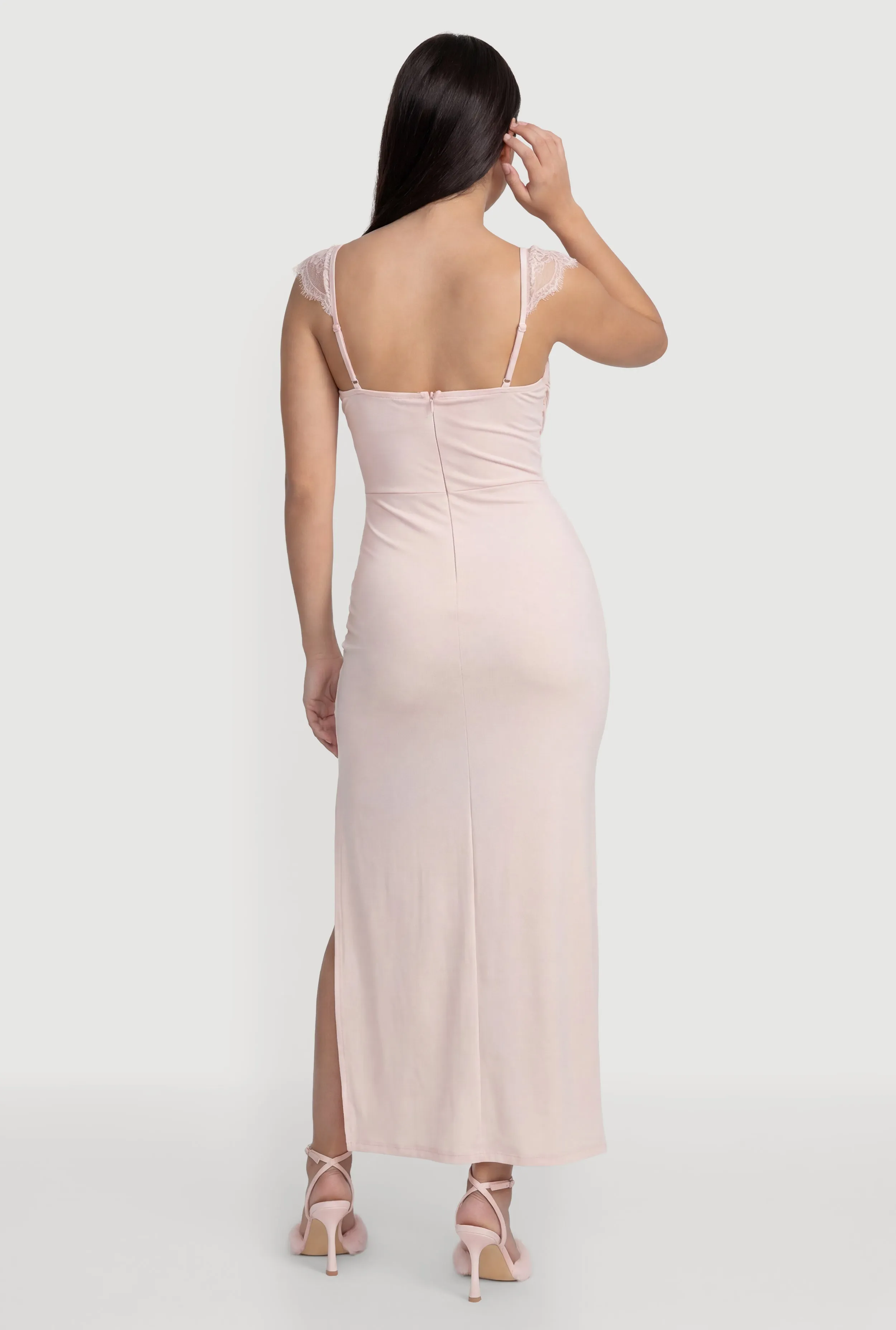 Lace Cap Sleeve Bustier Cowl Neck Midi Dress sold by Rainbow product image thumbnail 3