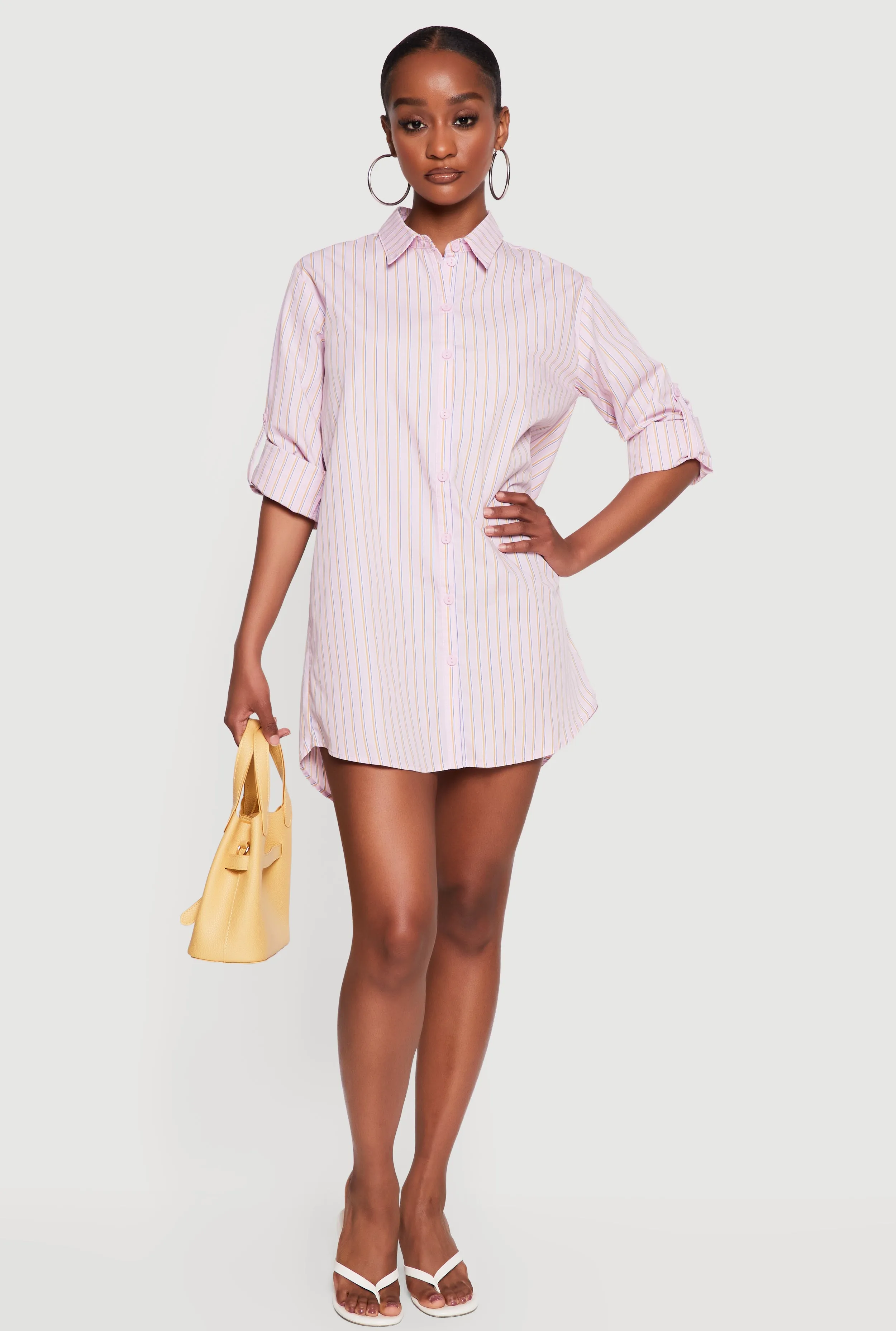 Striped Button Front Tab Sleeve Shirt Dress sold by Rainbow product image thumbnail 2