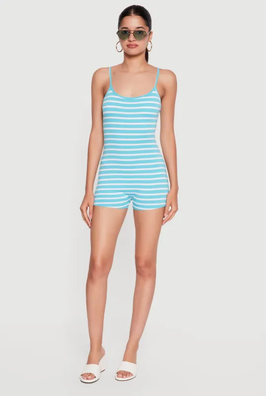 Striped Scoop Neck Sleeveless Romper made by Daisy