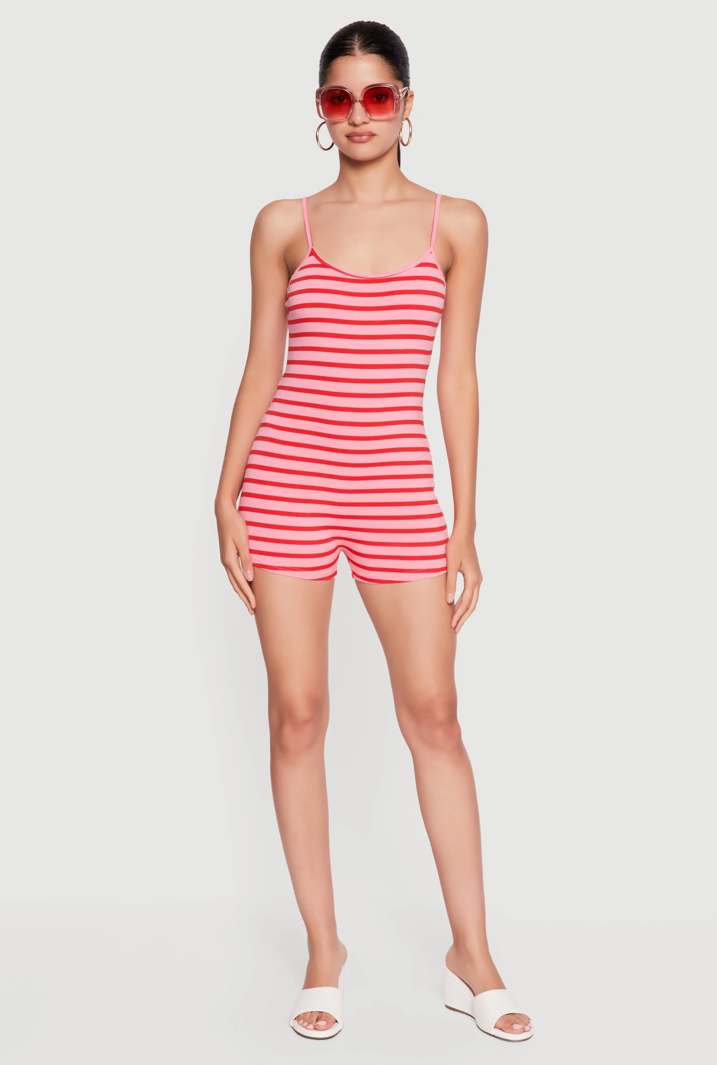Striped Scoop Neck Sleeveless Romper sold by Rainbow