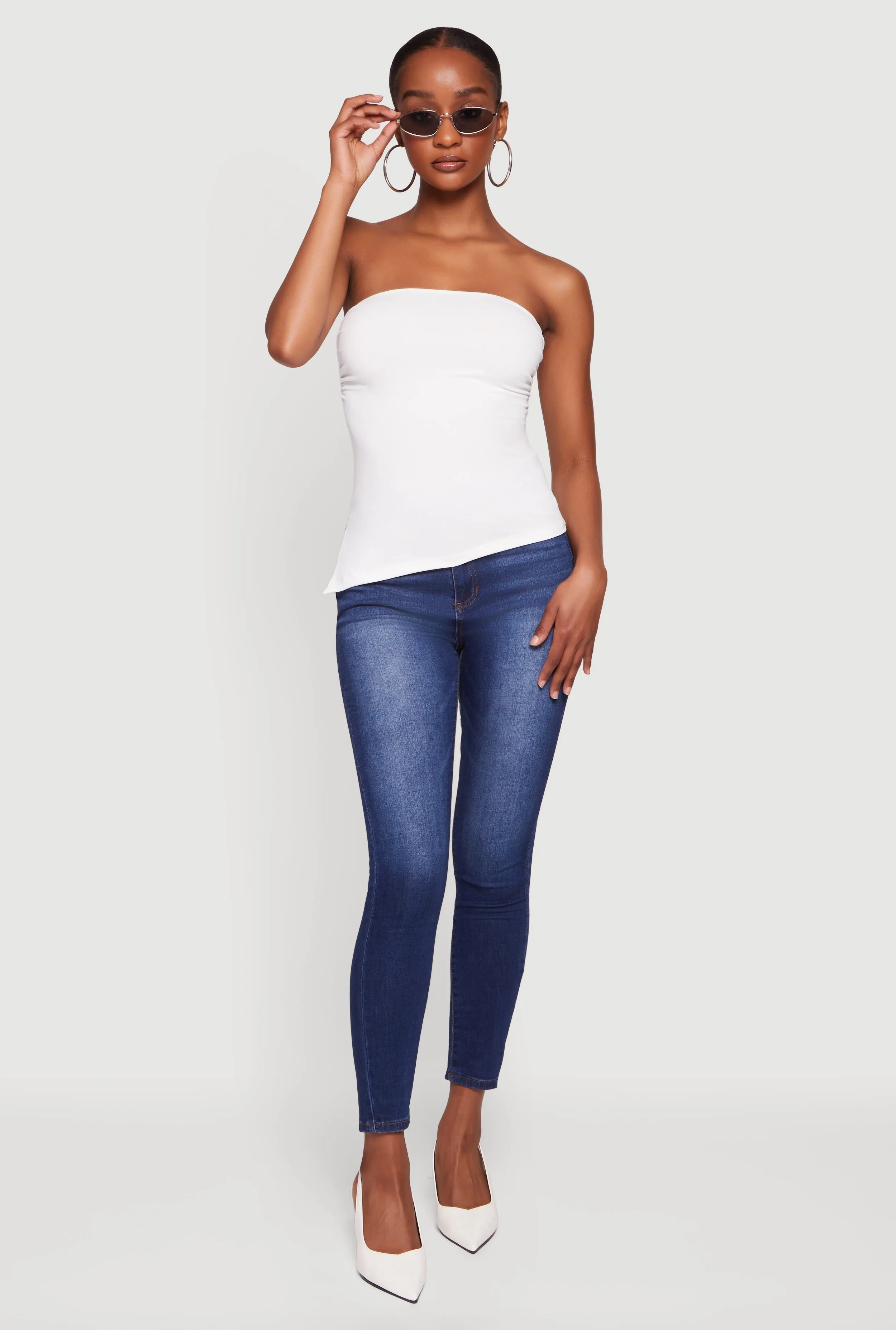 Side Ruched Side Slit Asymmetrical Tube Top sold by Rainbow product image thumbnail 2