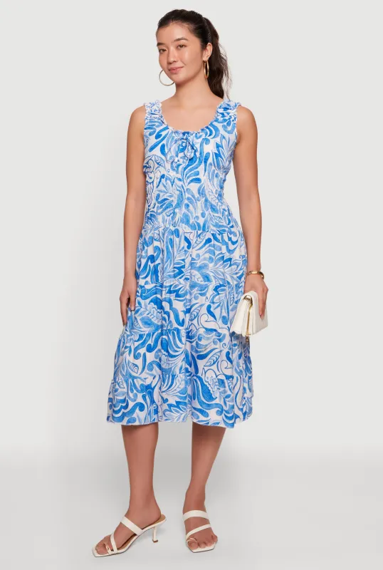 Leaf Print Ruffle Tiered Midi Dress made by Rainbow