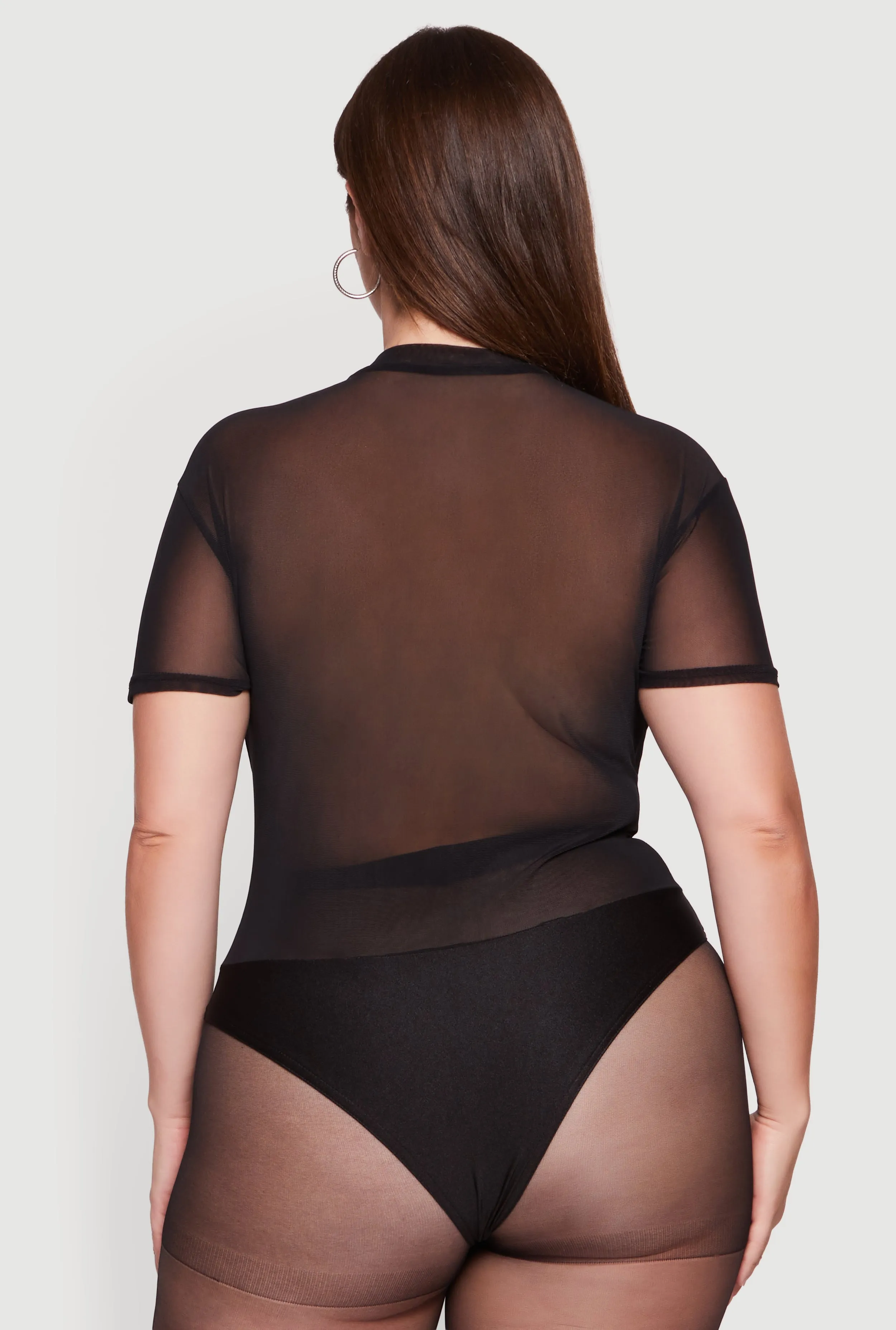 Plus Size Rhinestone Detail Short Sleeve Mesh Bodysuit sold by Rainbow product image thumbnail 5
