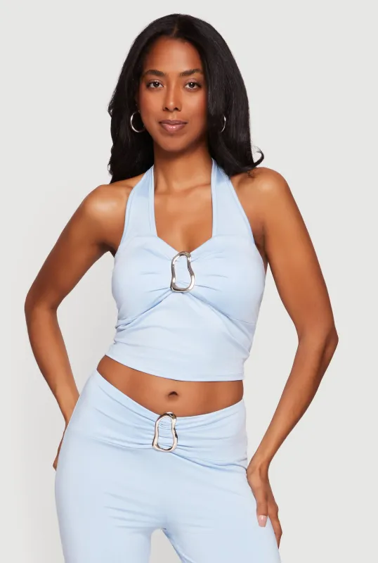 Metallic Detail Cropped Halter Top made by Rainbow