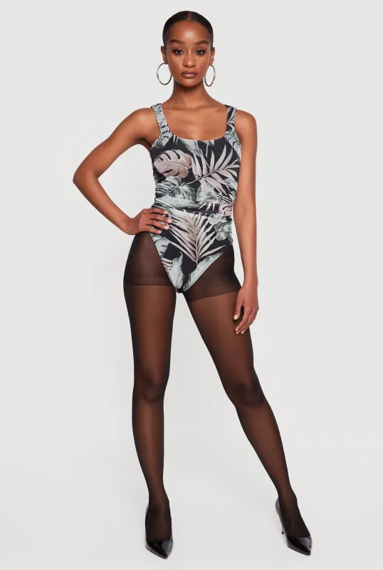Floral Mesh Side Ruched Thong Bodysuit made by iris