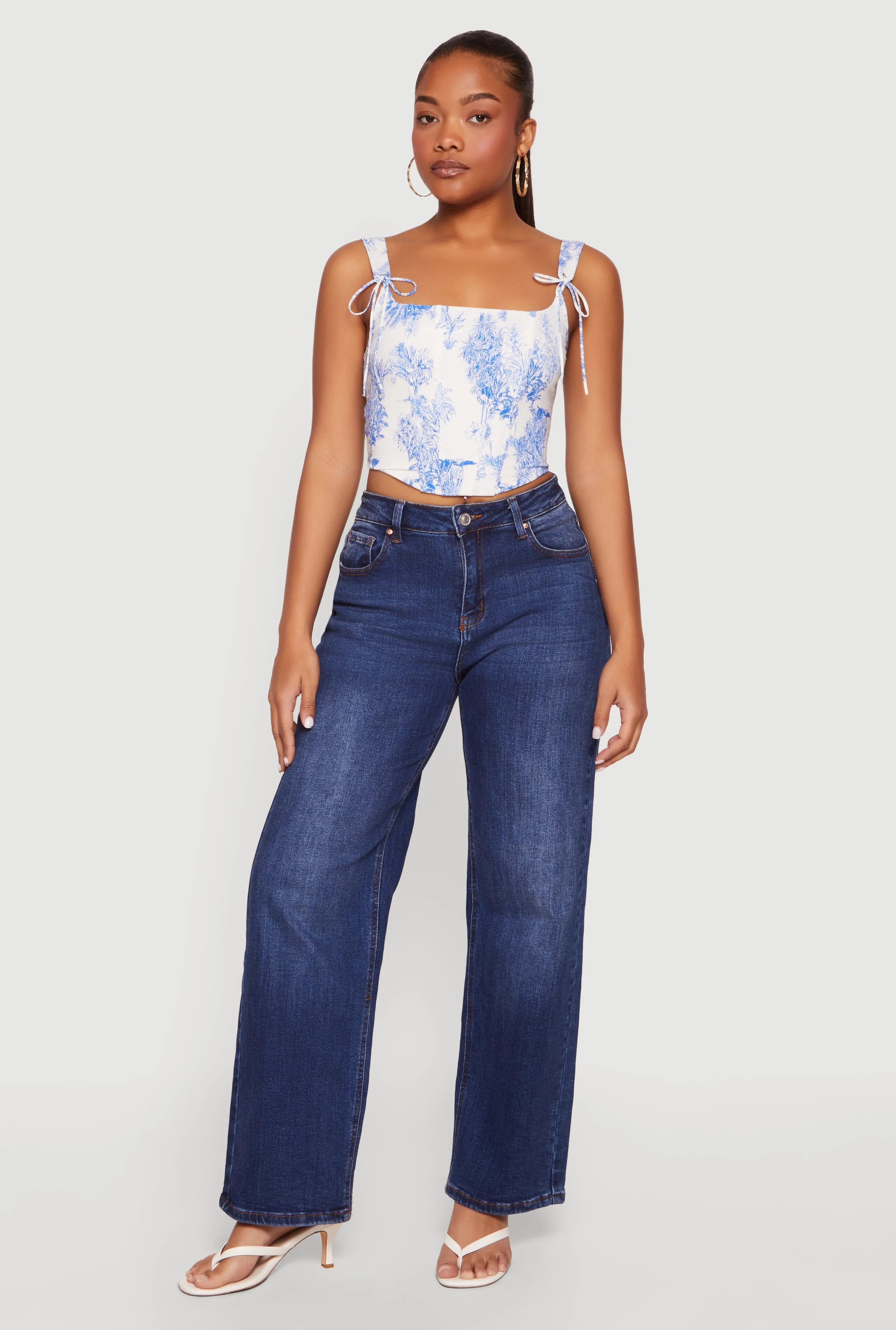 Toile de Jouy Tie Front Corset Crop Top sold by Rainbow