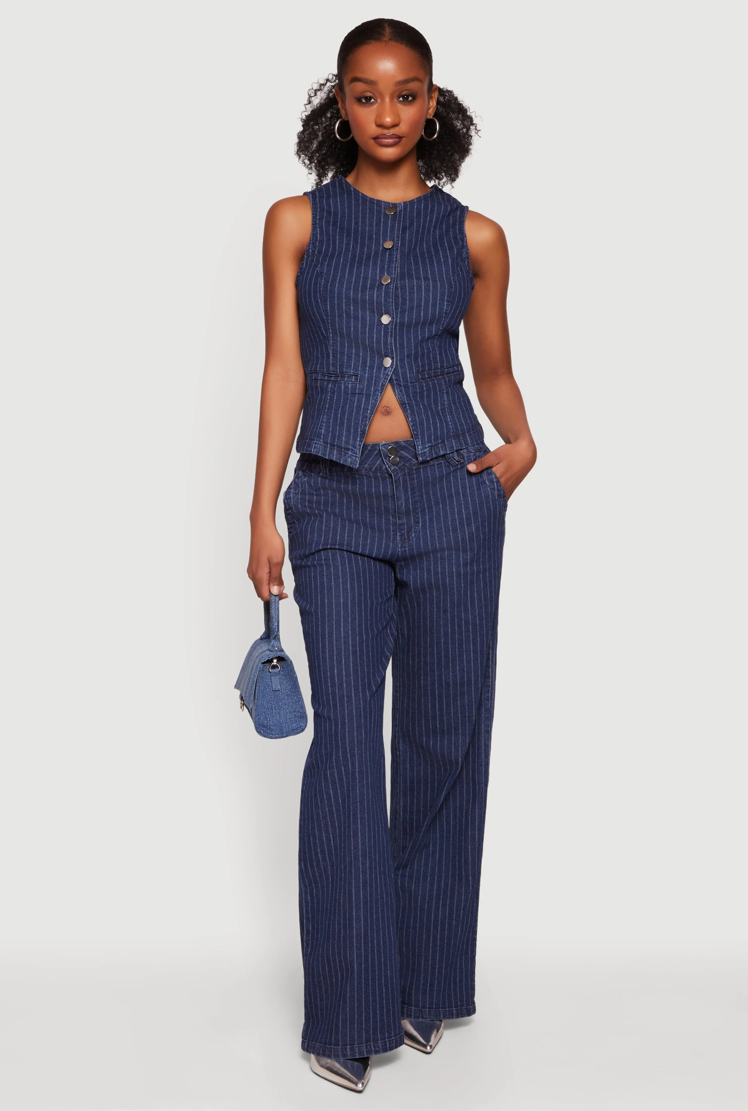 Pinstripe Mid Rise Wide Leg Jeans sold by Rainbow product image thumbnail 2