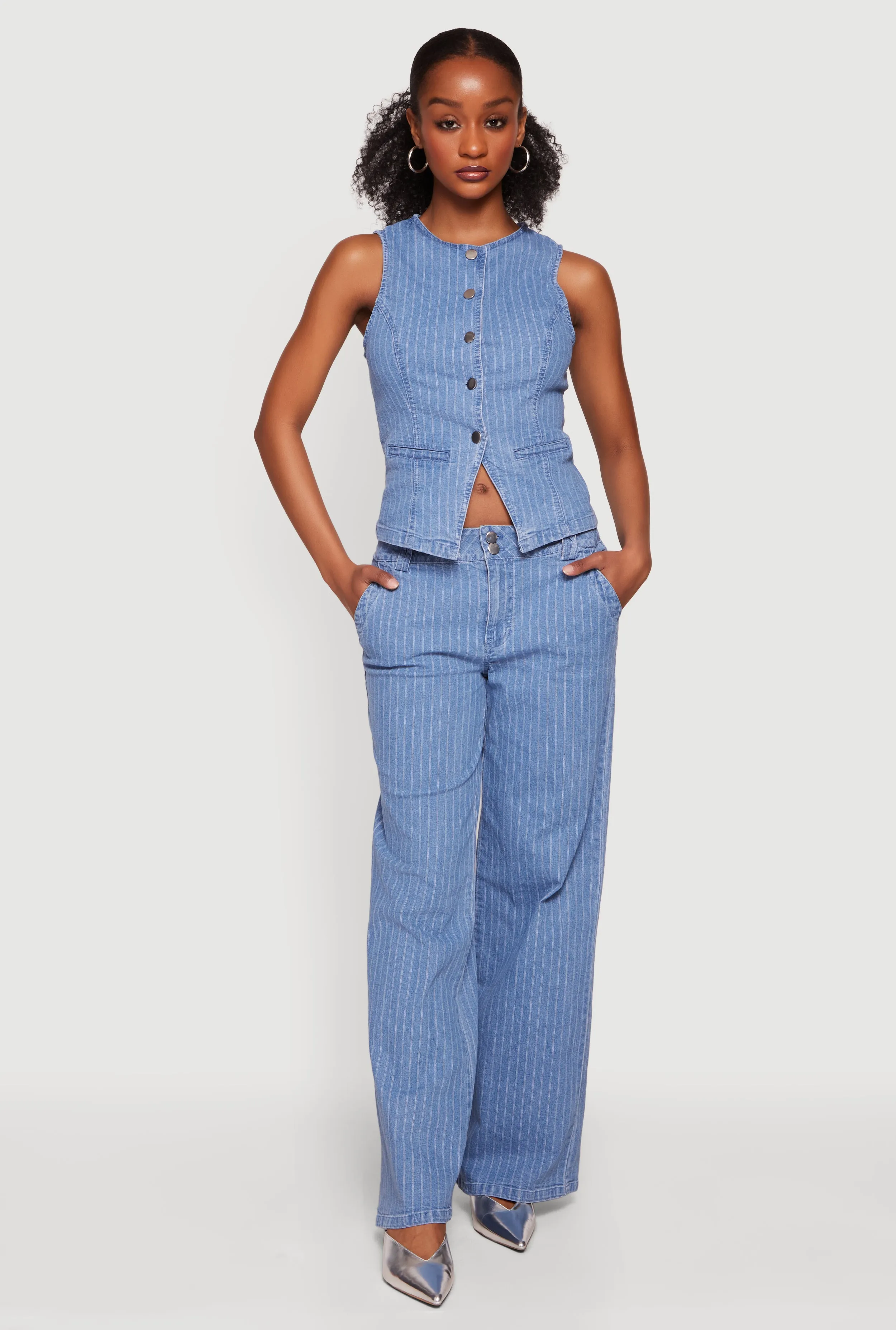 Pinstripe Mid Rise Wide Leg Jeans sold by Rainbow product image thumbnail 3
