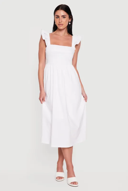 Tiered Ruffle Sleeve Lace Up Back Midi Dress made by Rainbow