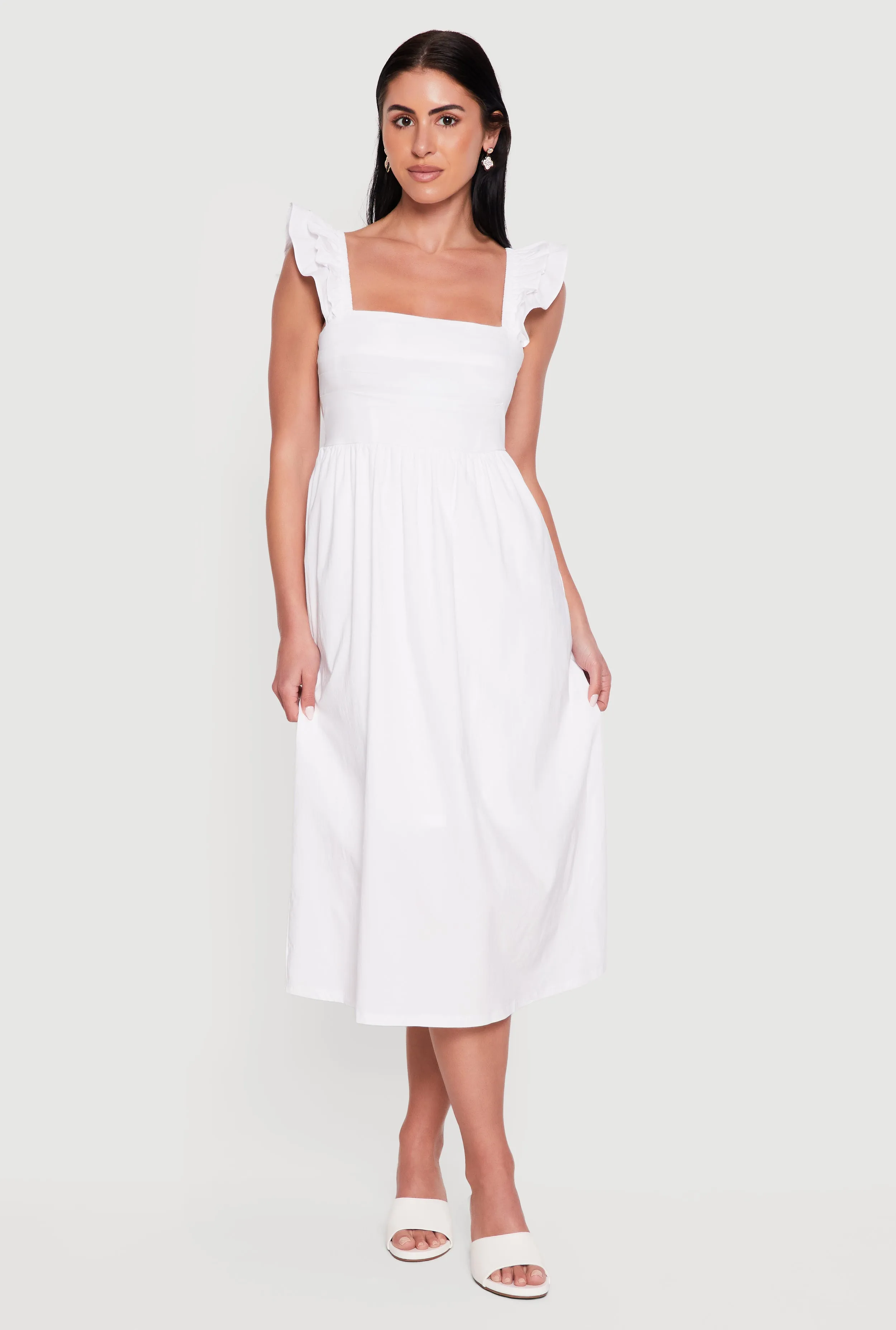 Tiered Ruffle Sleeve Lace Up Back Midi Dress sold by Rainbow