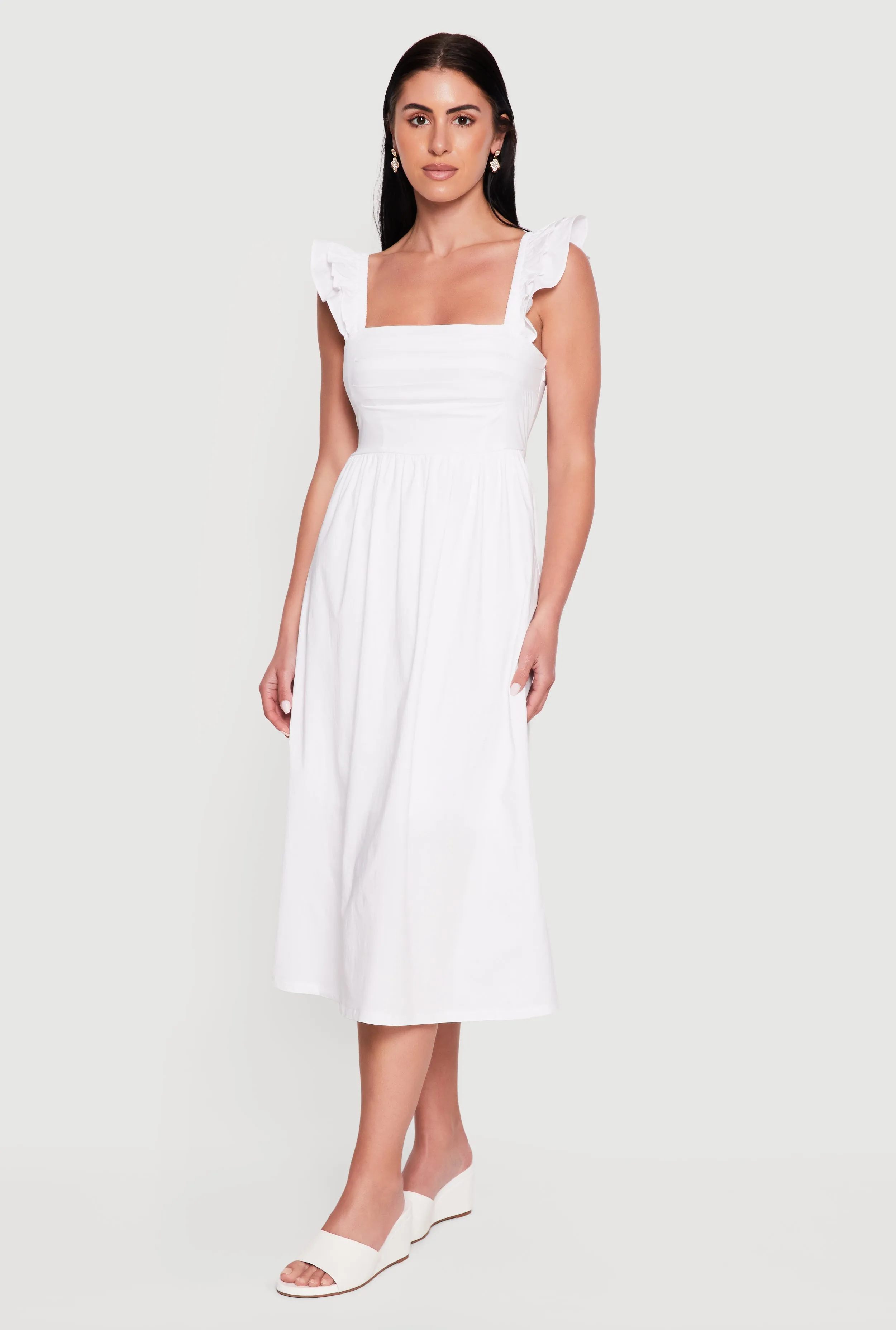 Tiered Ruffle Sleeve Lace Up Back Midi Dress sold by Rainbow product image thumbnail 2