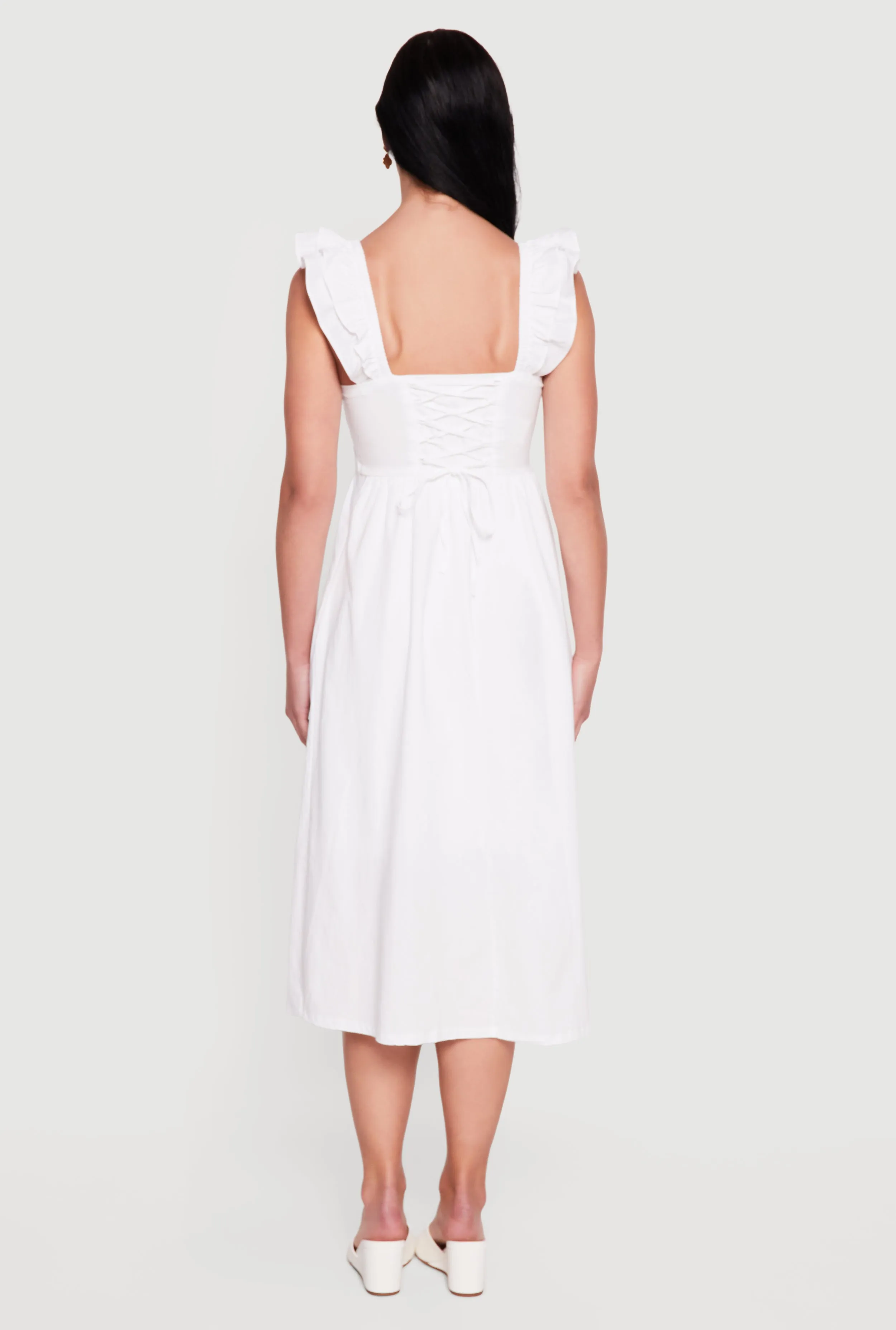 Tiered Ruffle Sleeve Lace Up Back Midi Dress sold by Rainbow product image thumbnail 3