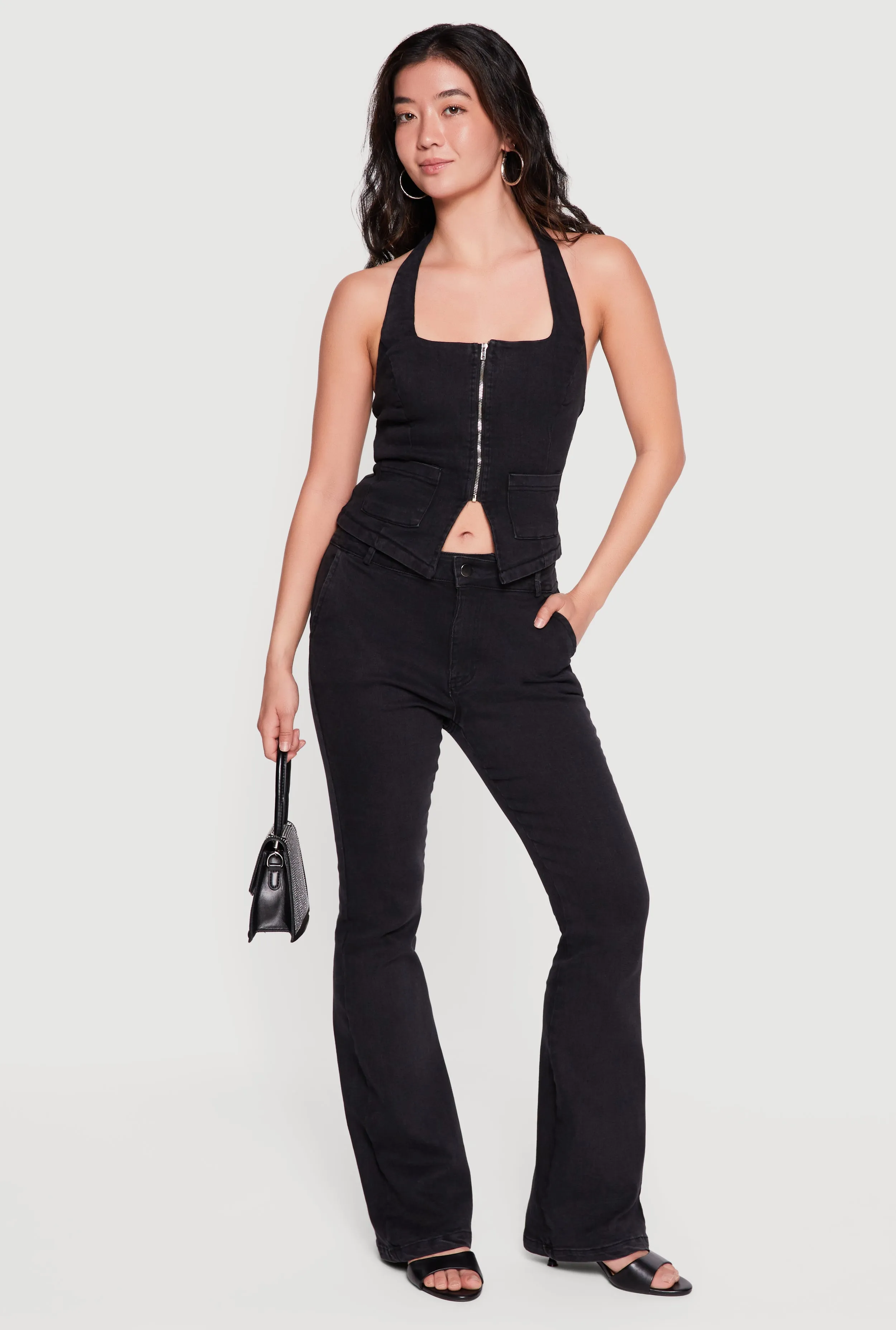 Stretchy Mid Rise Flare Leg Jeans sold by Rainbow