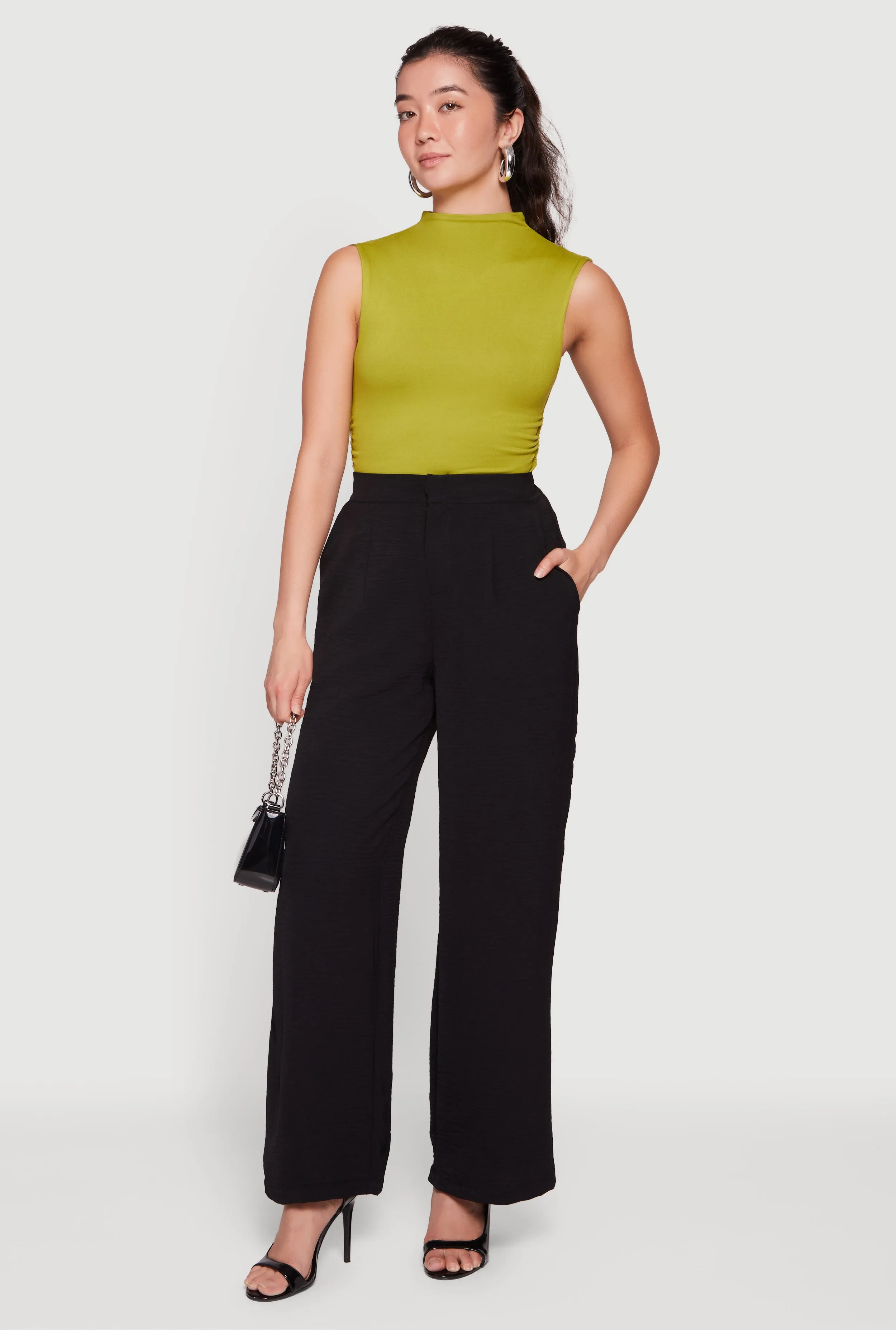 Crepe Knit Pleated Wide Leg Pants sold by Rainbow