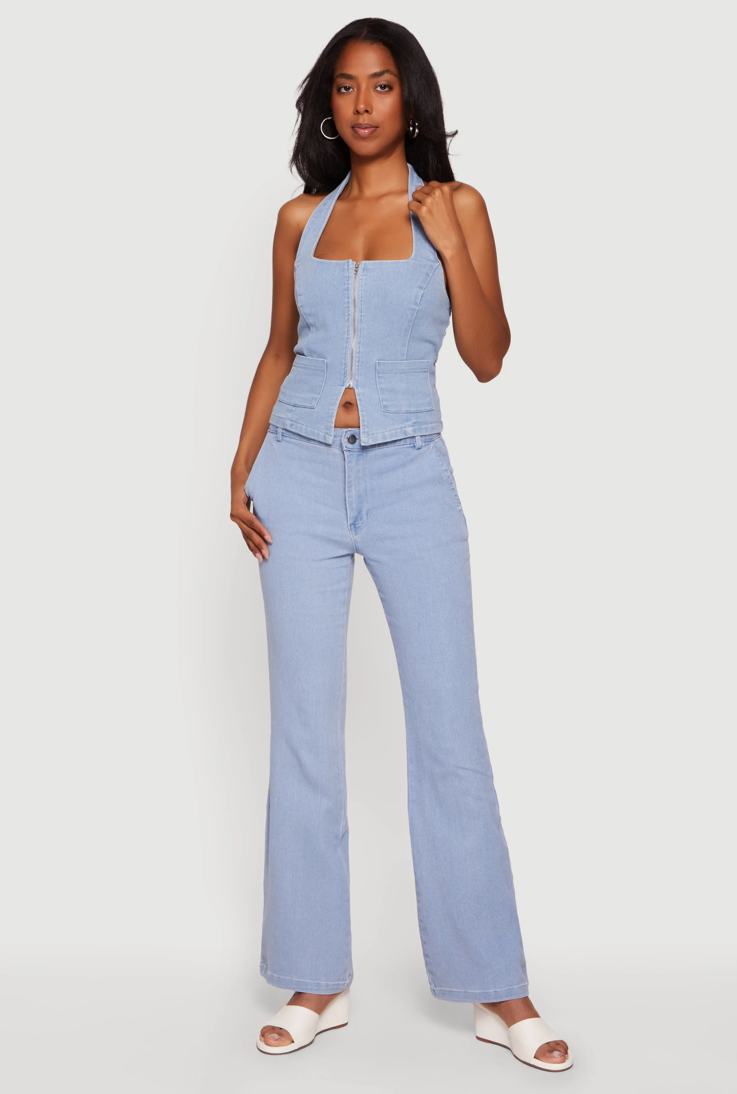 Stretchy Mid Rise Flare Leg Jeans sold by Rainbow