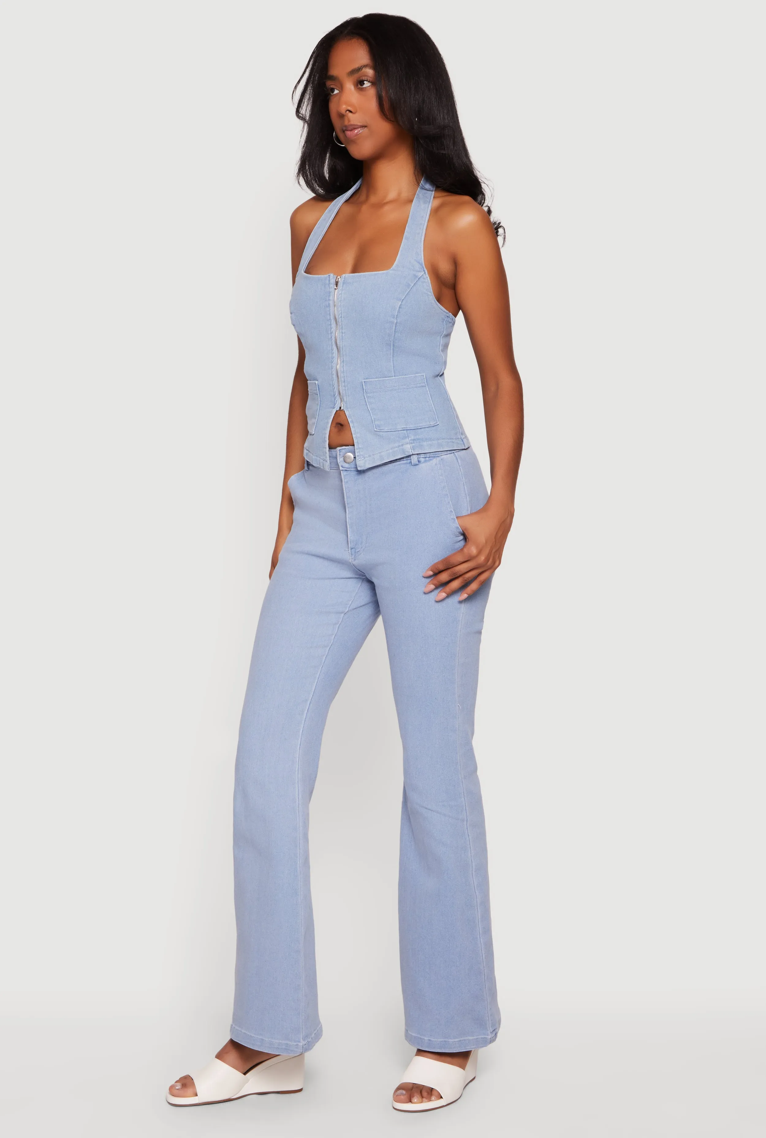 Stretchy Mid Rise Flare Leg Jeans sold by Rainbow product image thumbnail 2