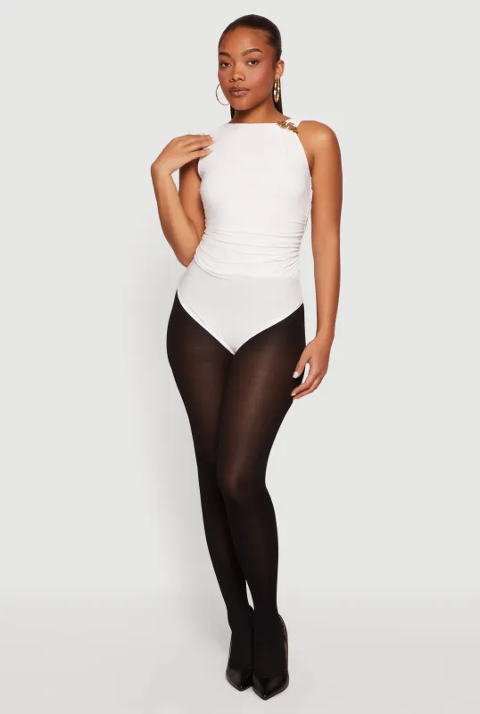 Sleeveless Metallic Detail Ruched Bodysuit made by iris