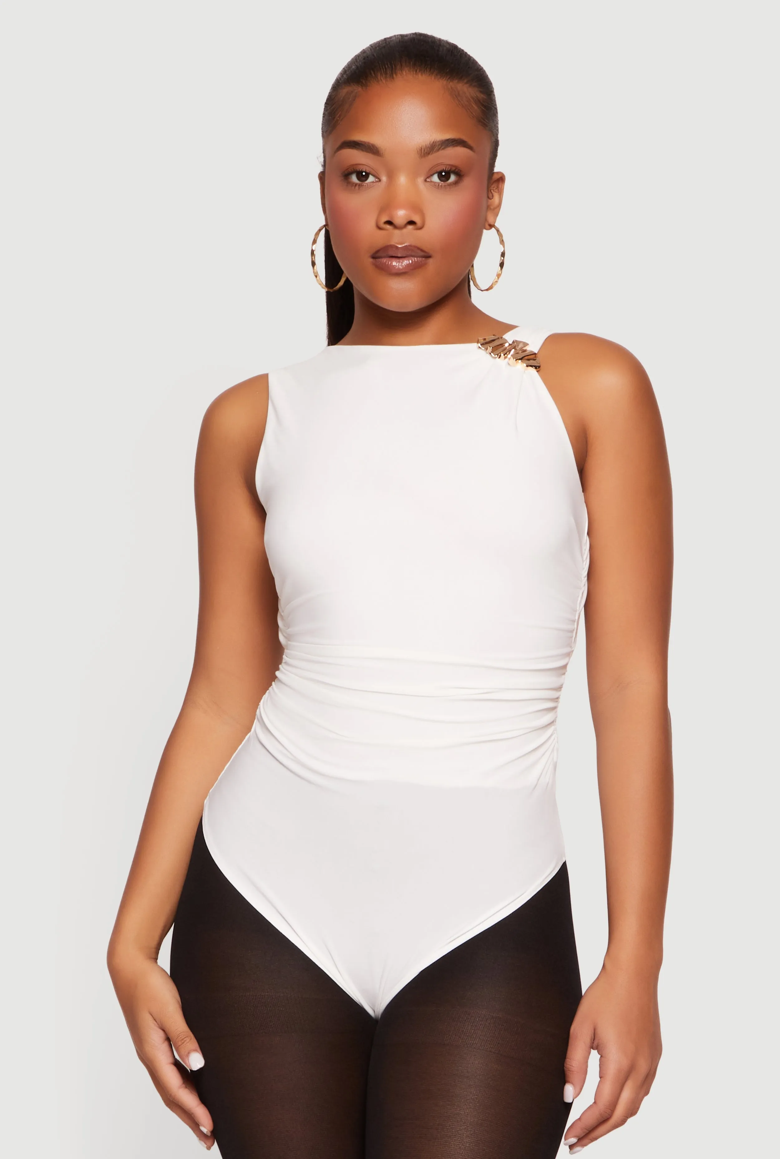 Sleeveless Metallic Detail Ruched Bodysuit sold by Rainbow product image thumbnail 2