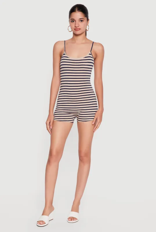 Striped Scoop Neck Sleeveless Romper made by Daisy