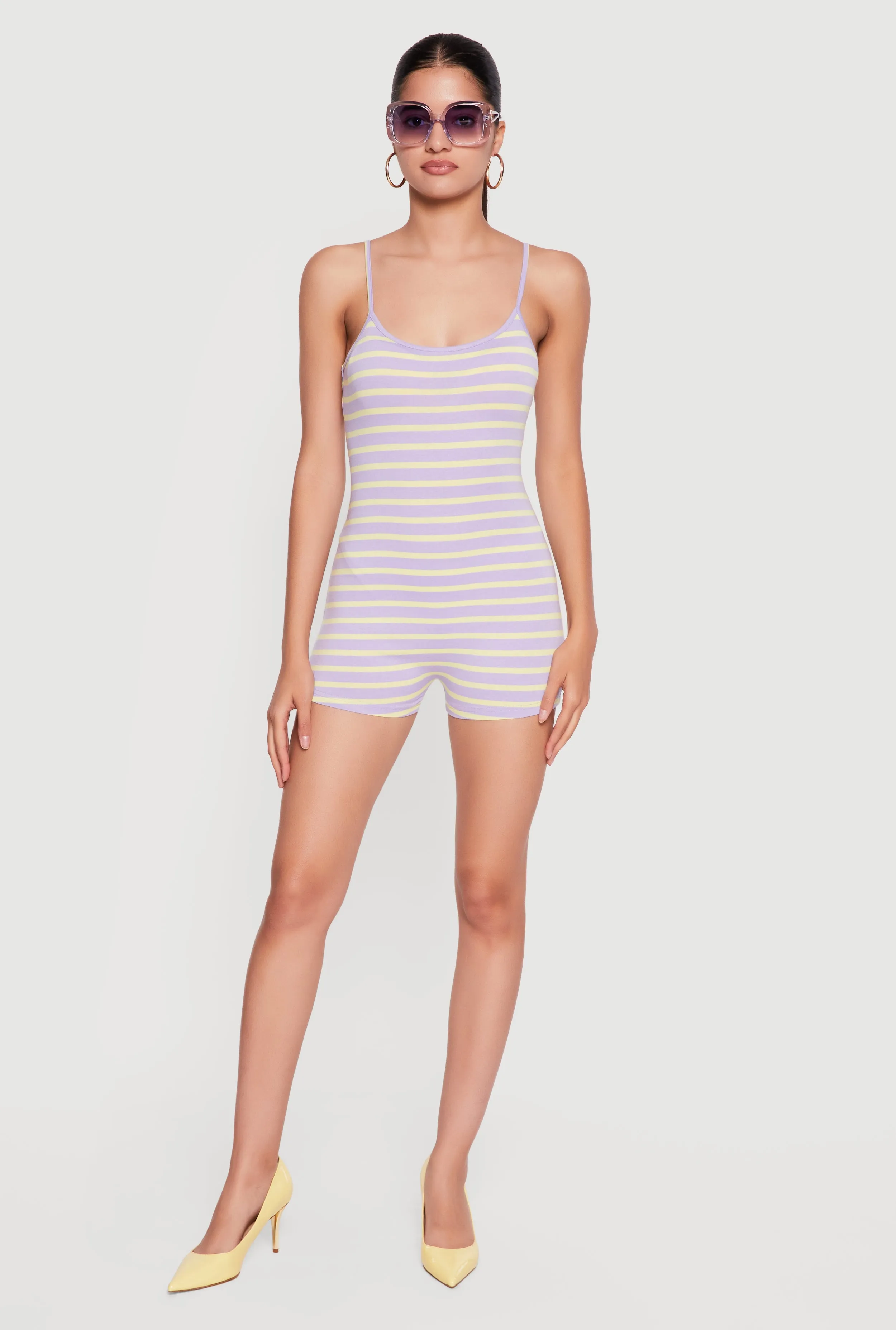 Striped Scoop Neck Sleeveless Romper sold by Rainbow