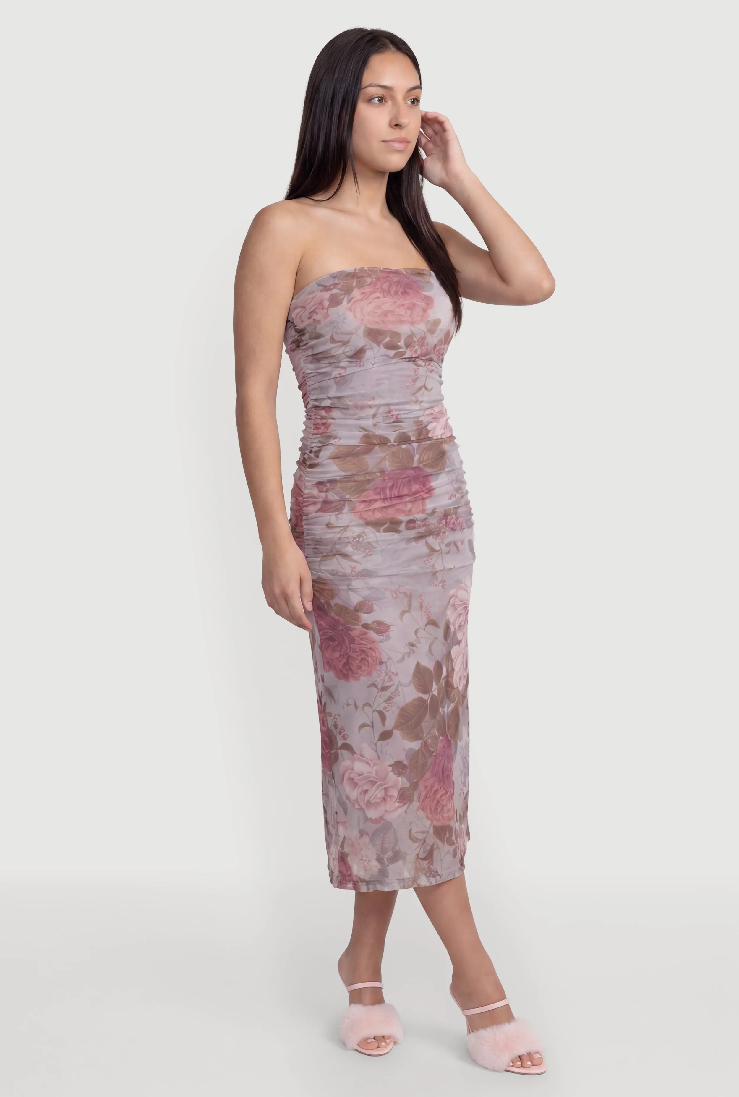 Floral Ruched Mesh Strapless Dress sold by Rainbow product image thumbnail 2