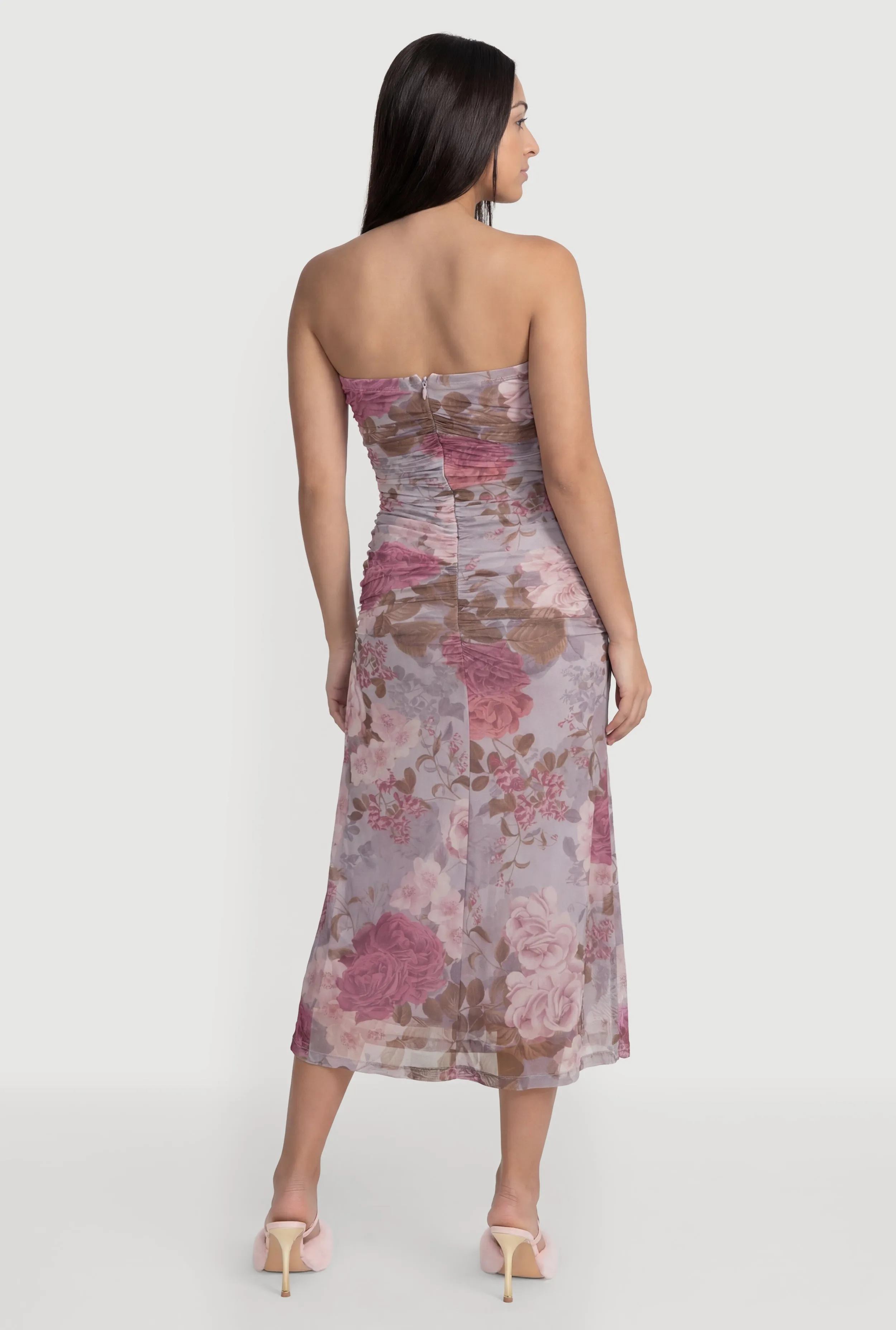 Floral Ruched Mesh Strapless Dress sold by Rainbow product image thumbnail 3