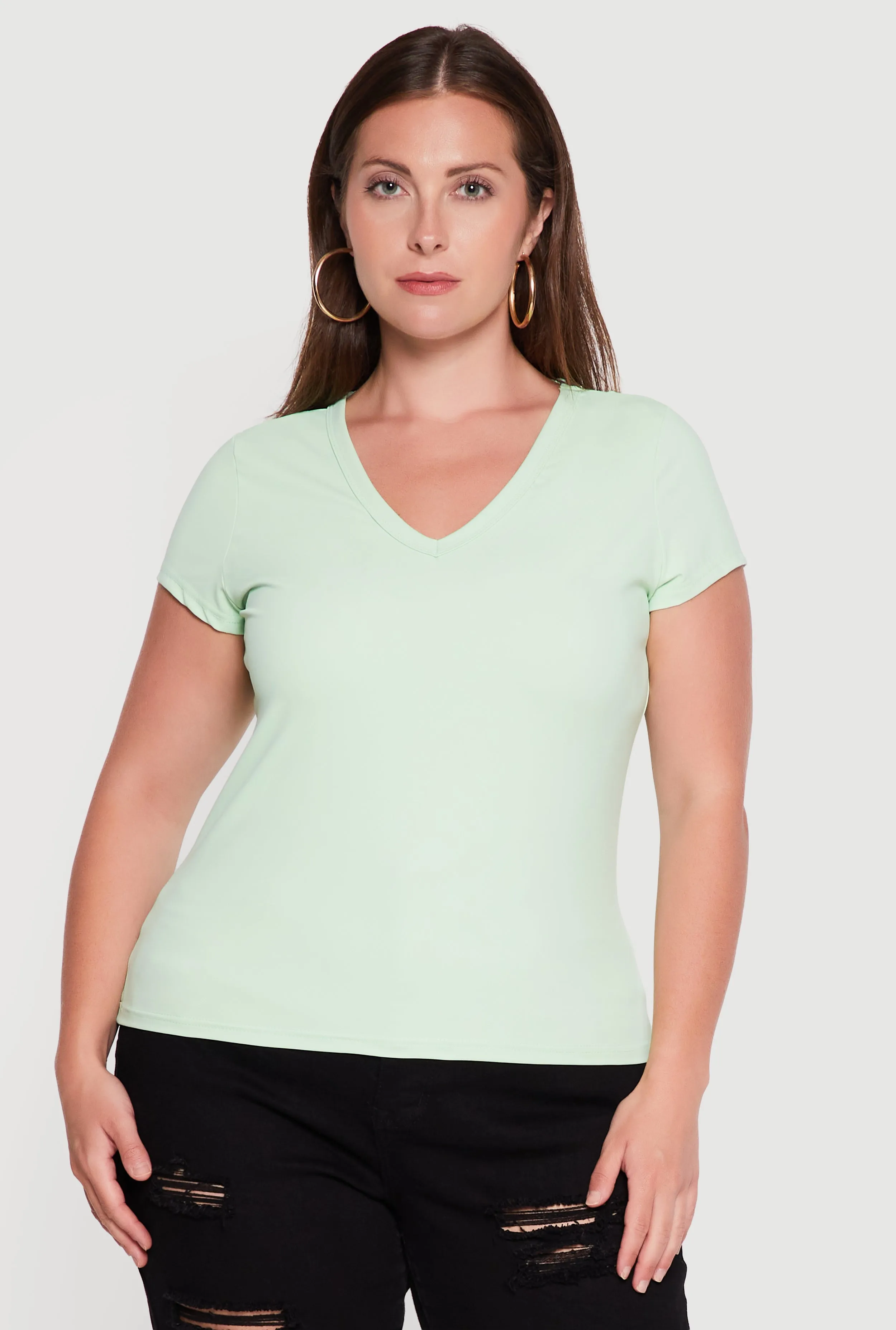 Plus Size Basic Short Sleeve V-Neck Top sold by Rainbow product image thumbnail 2